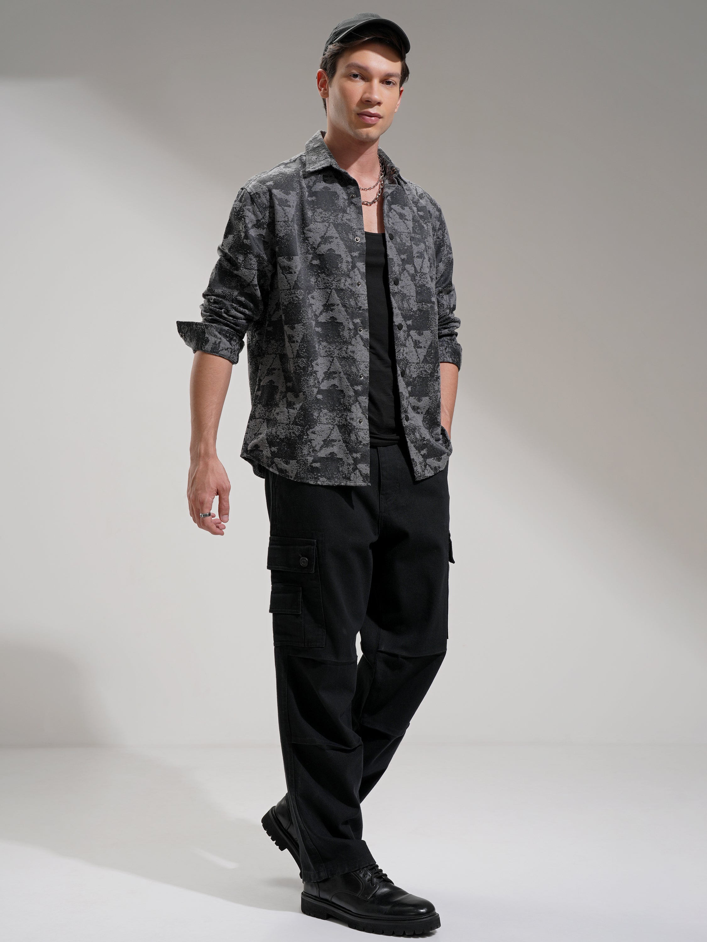 Highlander Men Charcoal Abstract Relaxed Fit Casual Shirt - Charcoal - Image 2