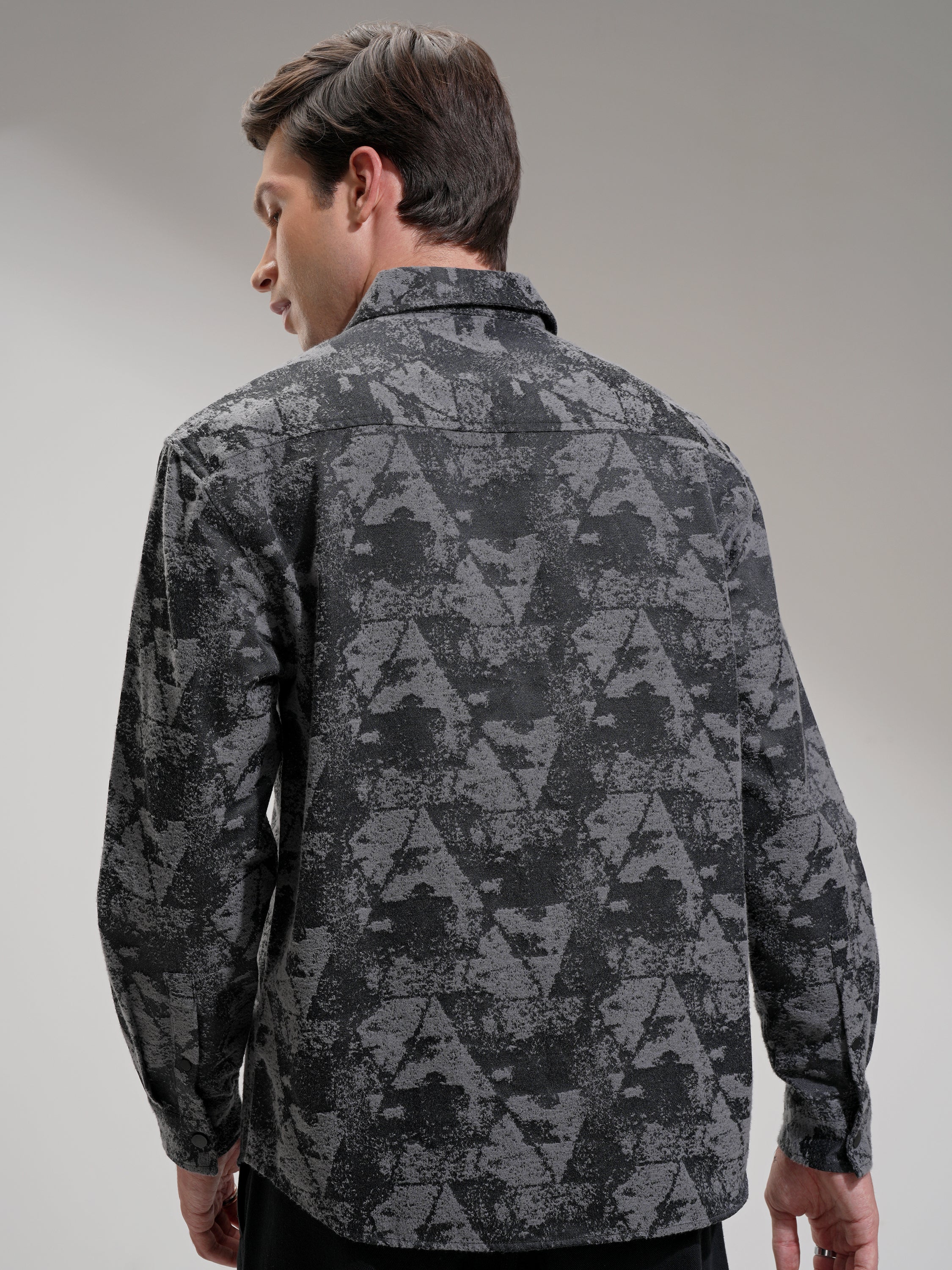 Highlander Men Charcoal Abstract Relaxed Fit Casual Shirt - Charcoal - Image 3