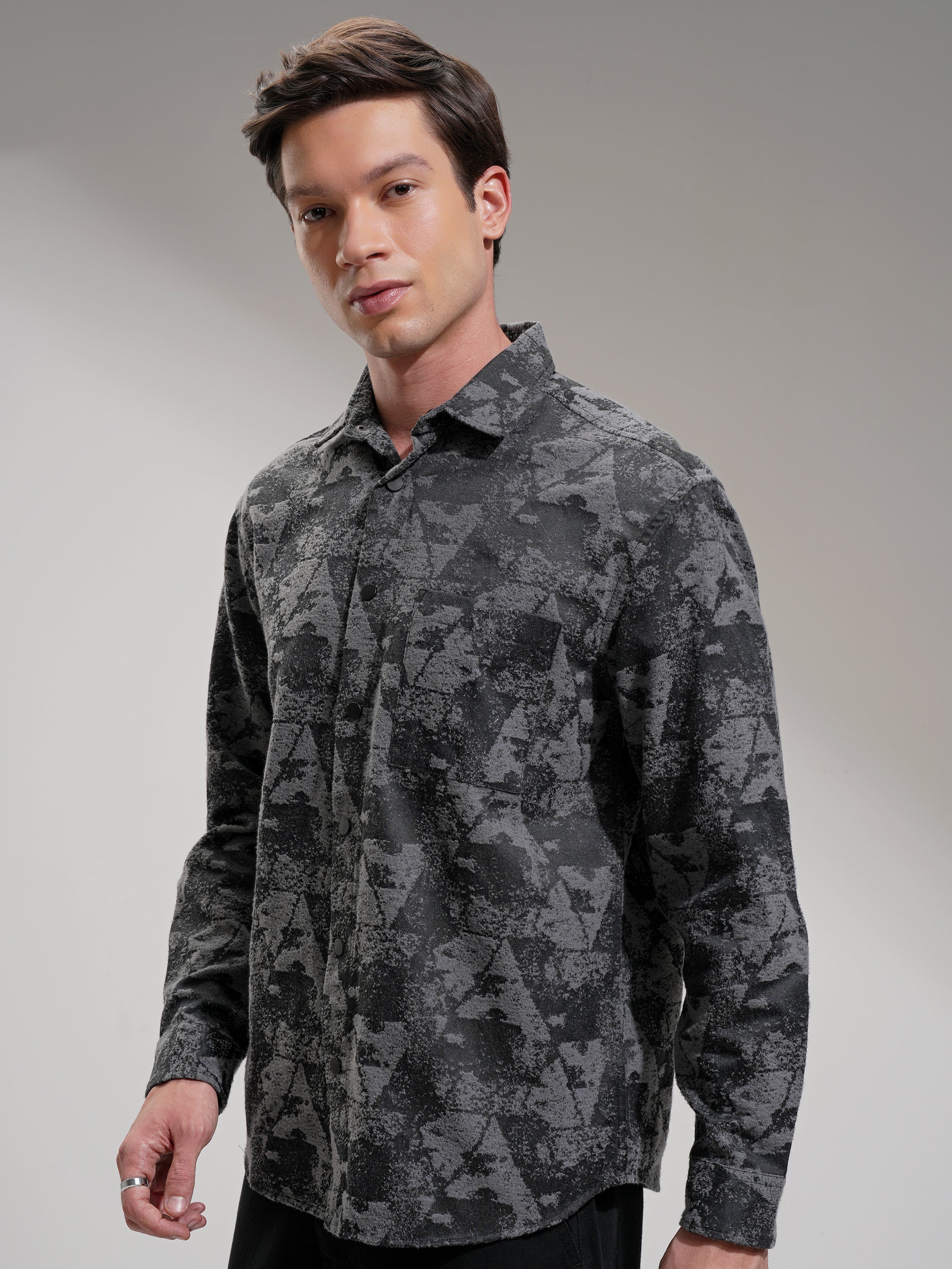 Highlander Men Charcoal Abstract Relaxed Fit Casual Shirt - Charcoal - Image 4