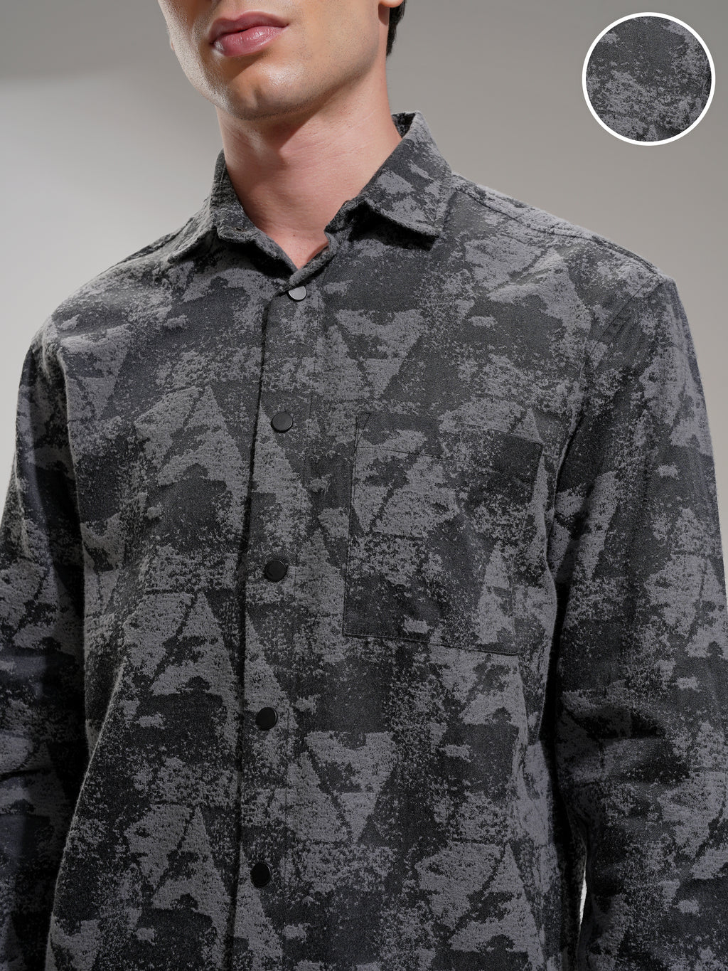 Highlander Men Charcoal Abstract Relaxed Fit Casual Shirt - Charcoal - Image 5