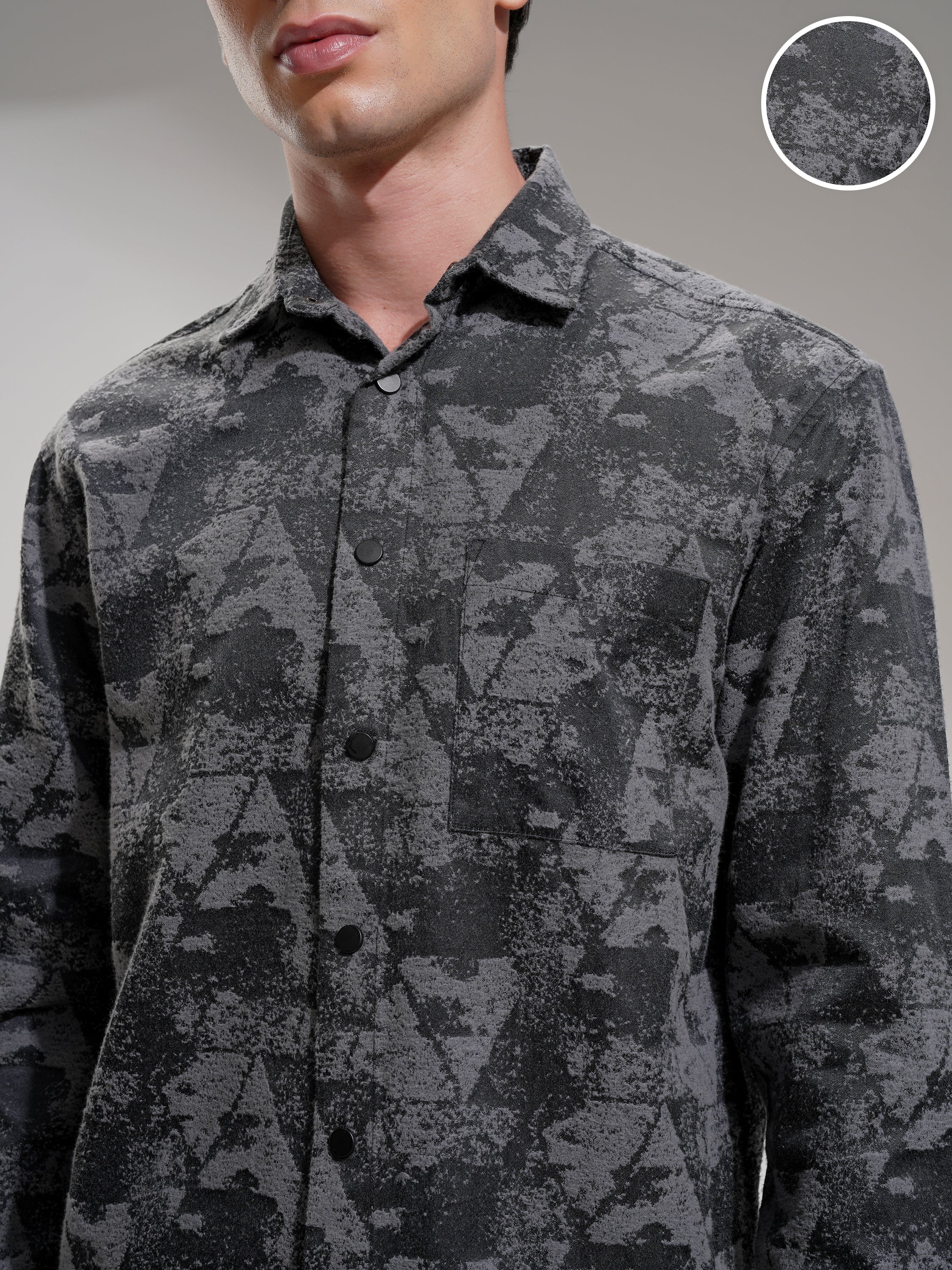 Highlander Men Charcoal Abstract Relaxed Fit Casual Shirt - Charcoal - Image 5