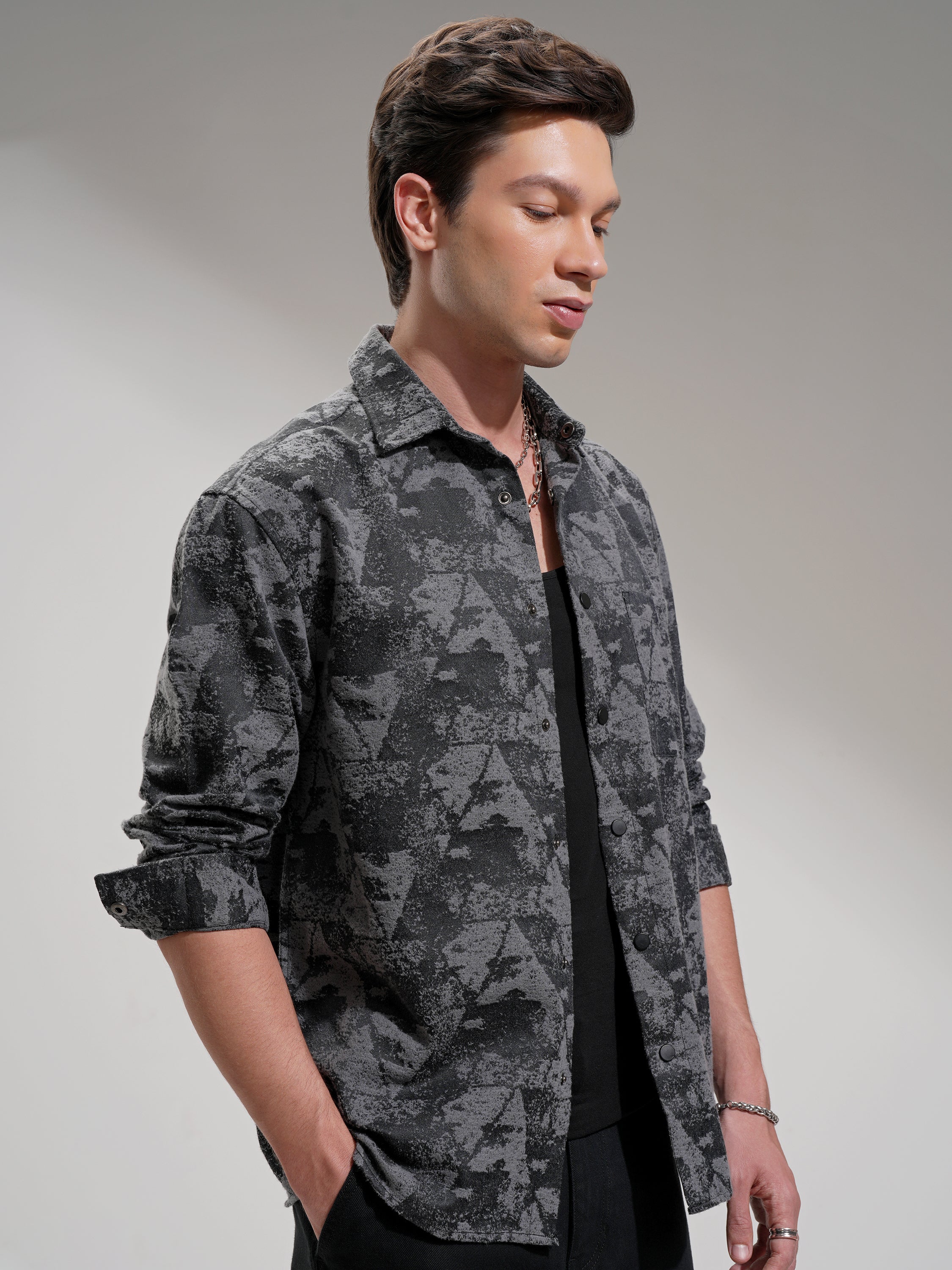 Highlander Men Charcoal Abstract Relaxed Fit Casual Shirt - Charcoal - Image 6