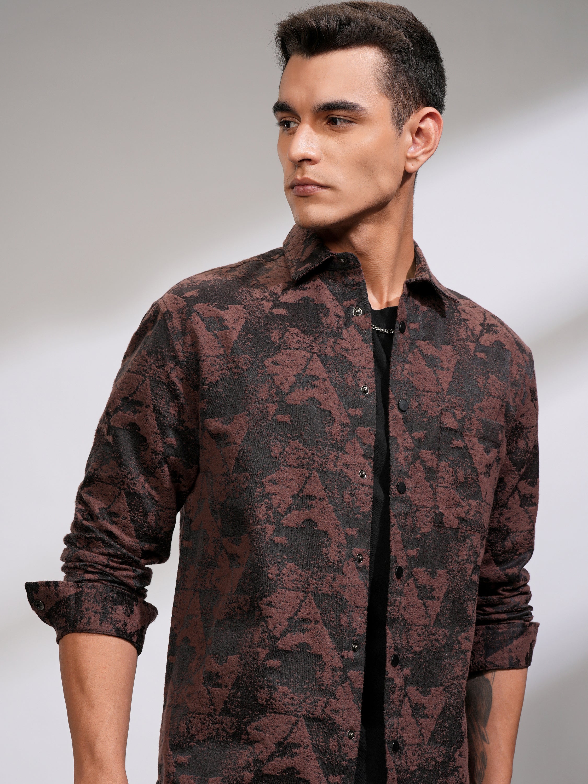 Highlander Men Black Printed Relaxed Fit Casual Shirt - Black - Image 1