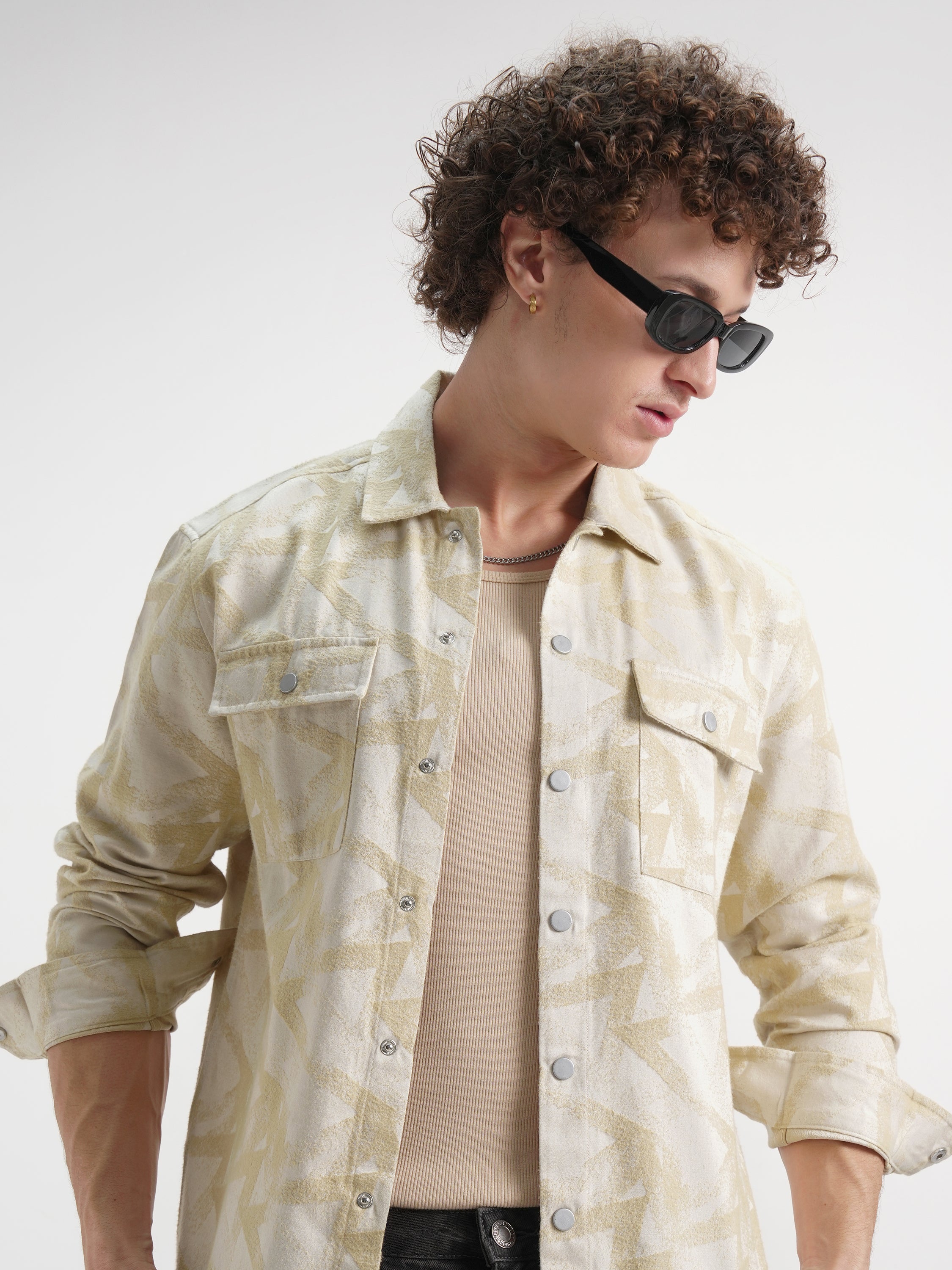 Highlander Men Beige Self Design Relaxed Fit Casual Shirt - Beige - Image 1