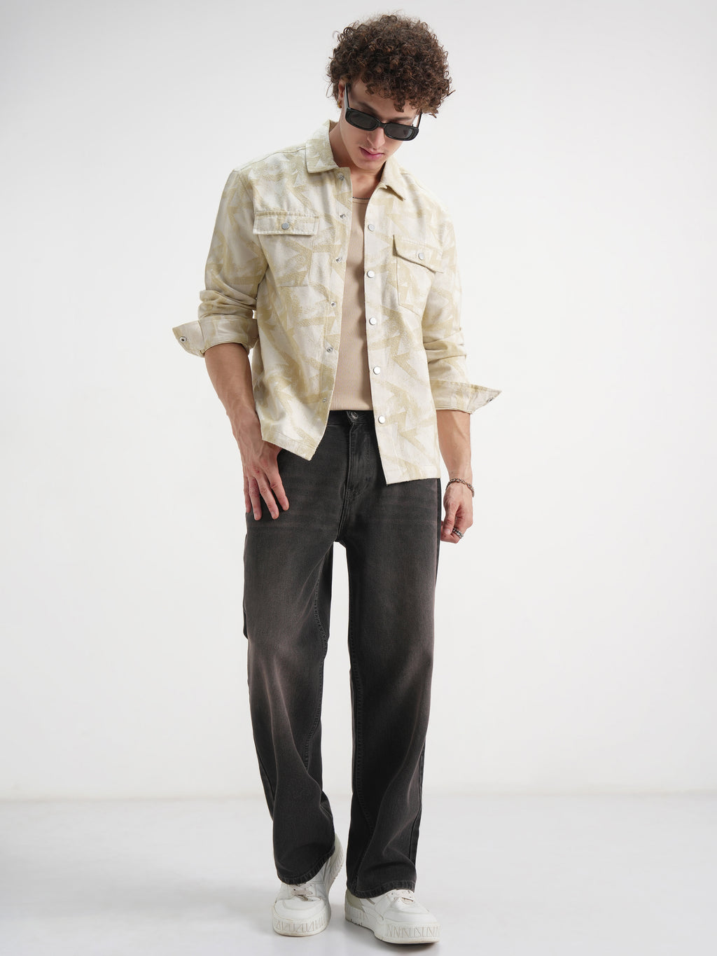 Highlander Men Beige Self Design Relaxed Fit Casual Shirt - Beige - Image 2