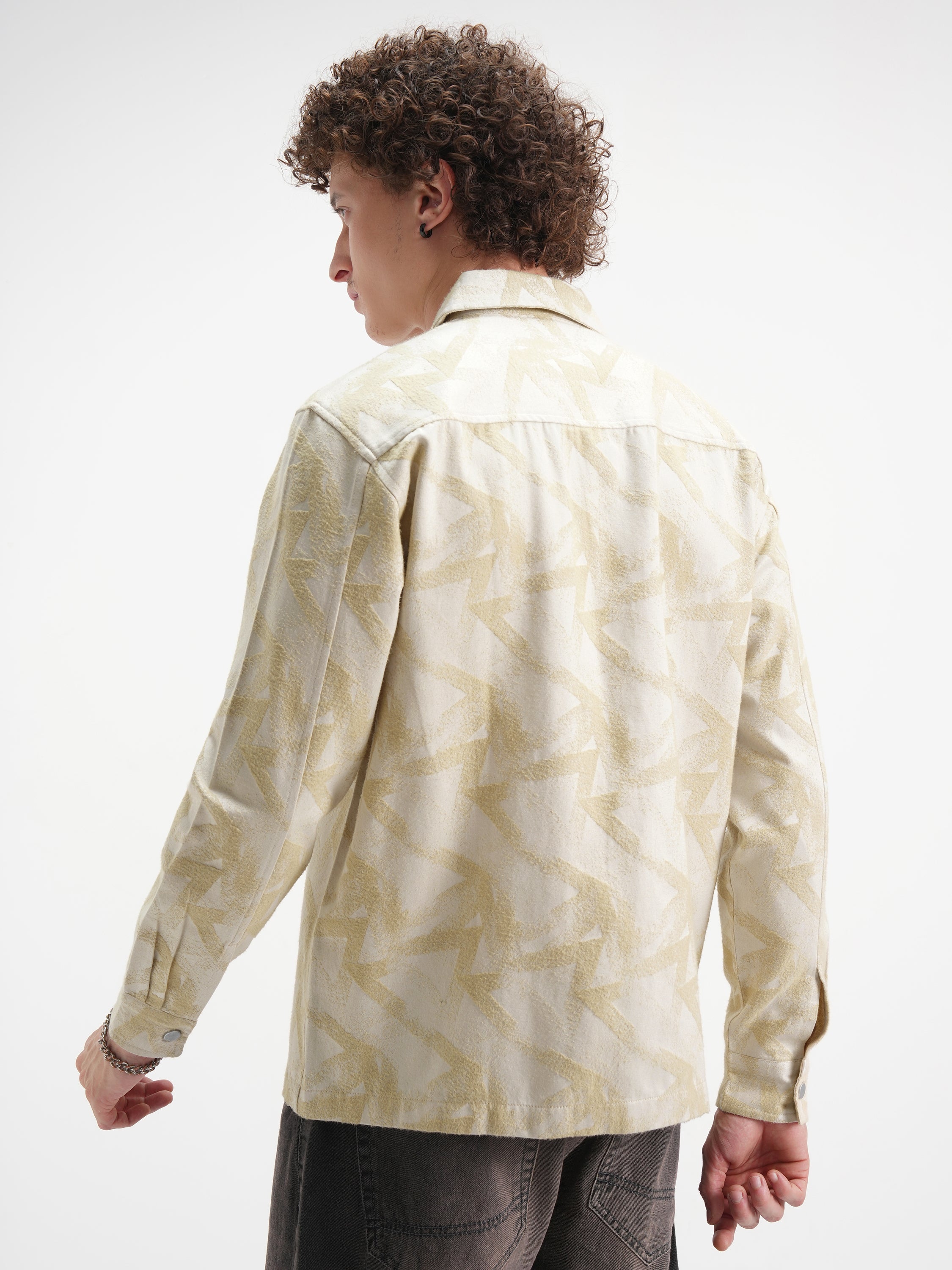 Highlander Men Beige Self Design Relaxed Fit Casual Shirt - Beige - Image 3