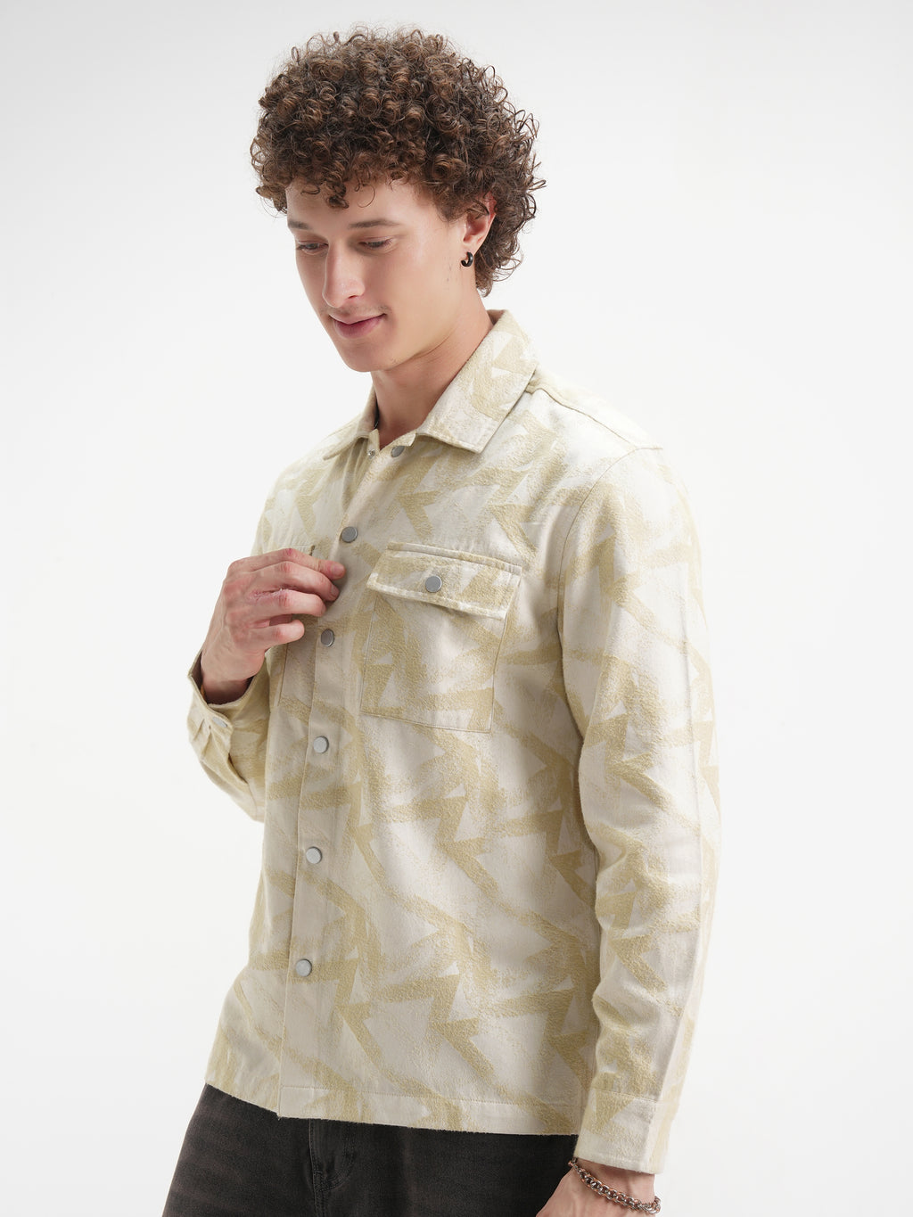 Highlander Men Beige Self Design Relaxed Fit Casual Shirt - Beige - Image 4