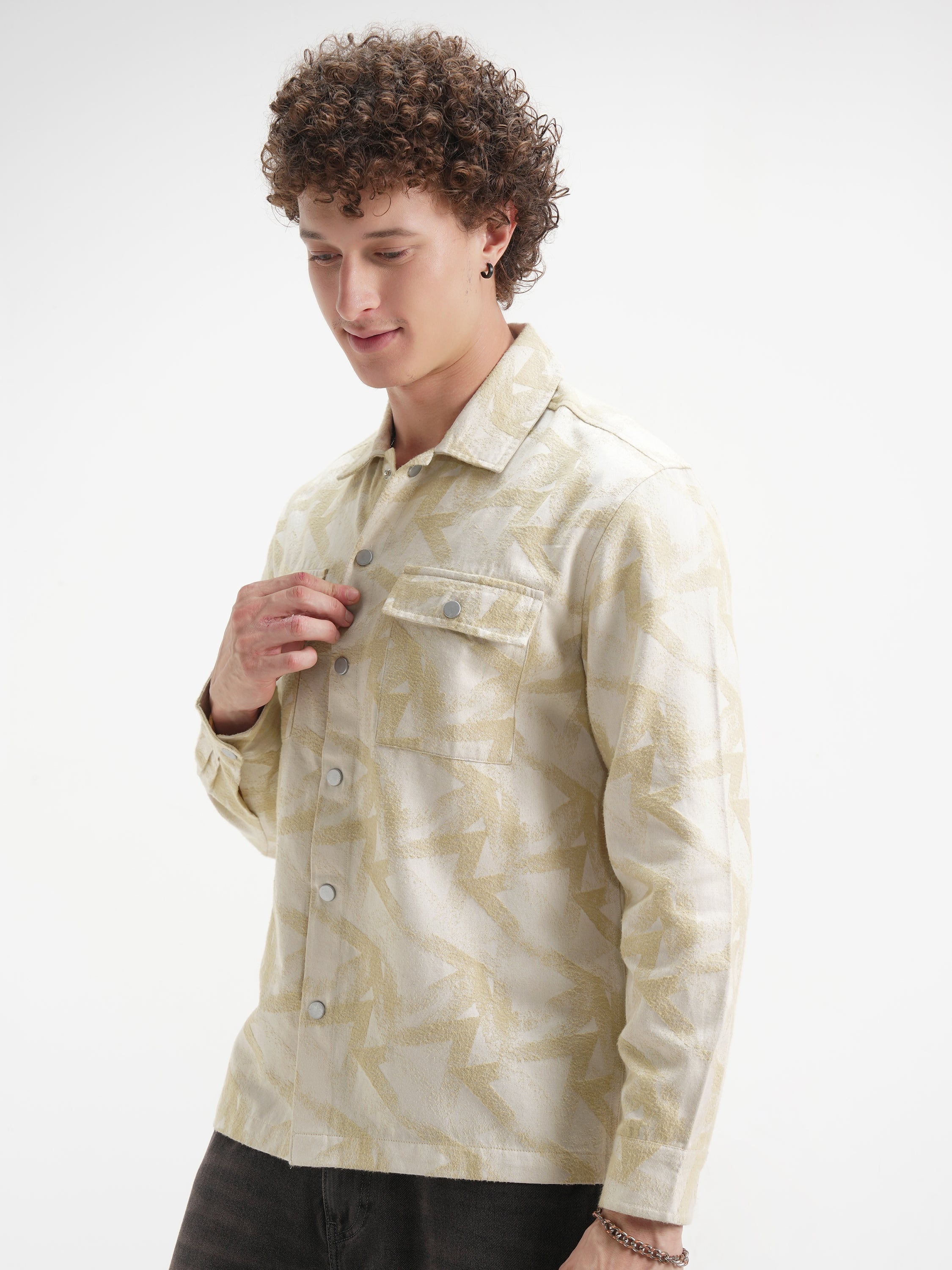 Highlander Men Beige Self Design Relaxed Fit Casual Shirt - Beige - Image 4