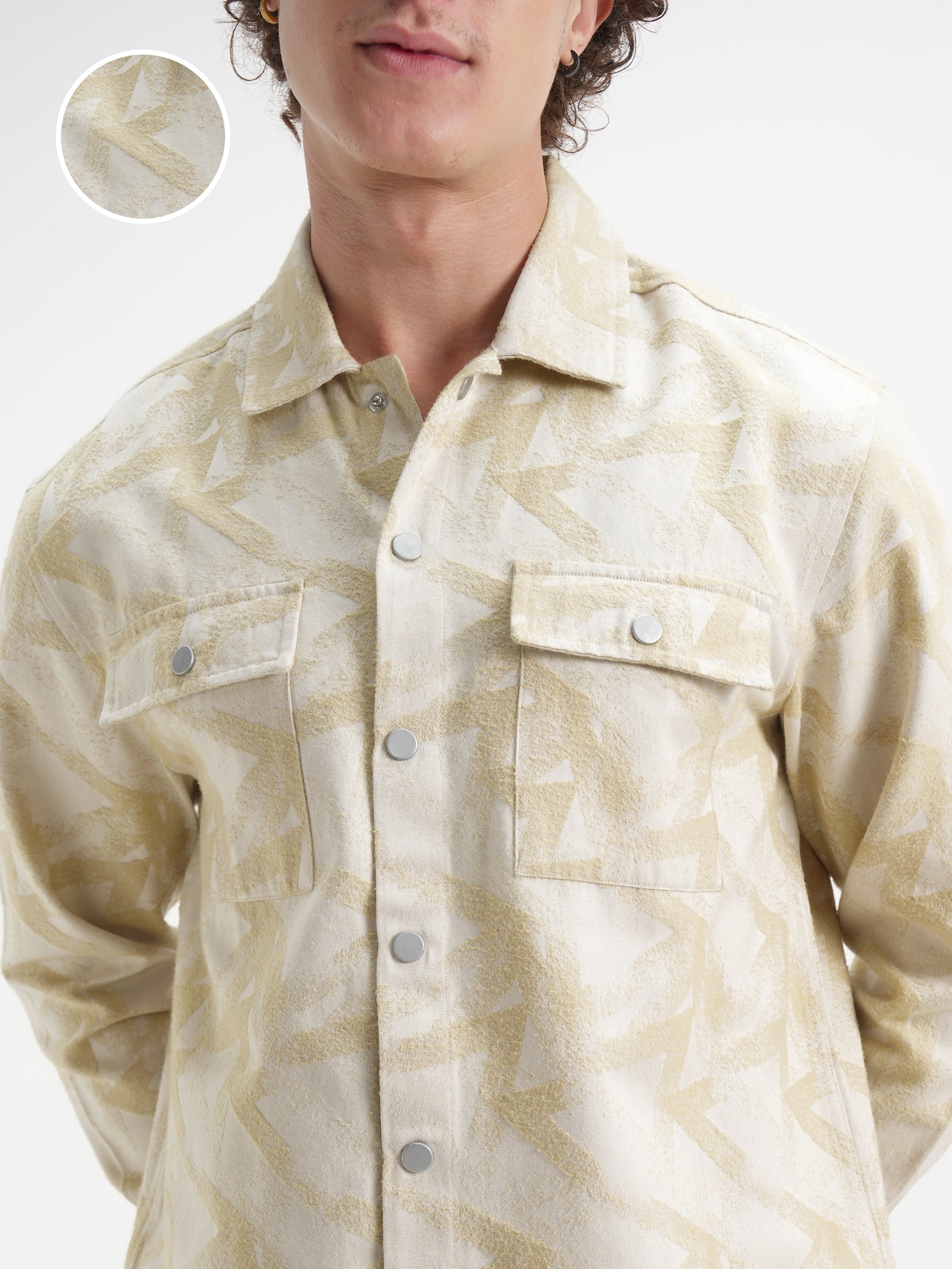 Highlander Men Beige Self Design Relaxed Fit Casual Shirt - Beige - Image 5