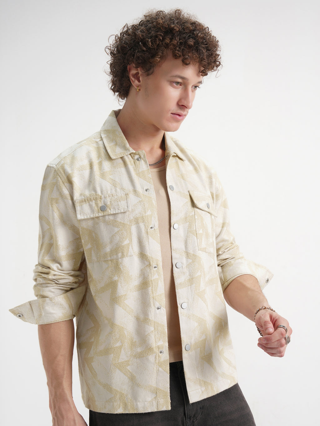 Highlander Men Beige Self Design Relaxed Fit Casual Shirt - Beige - Image 6