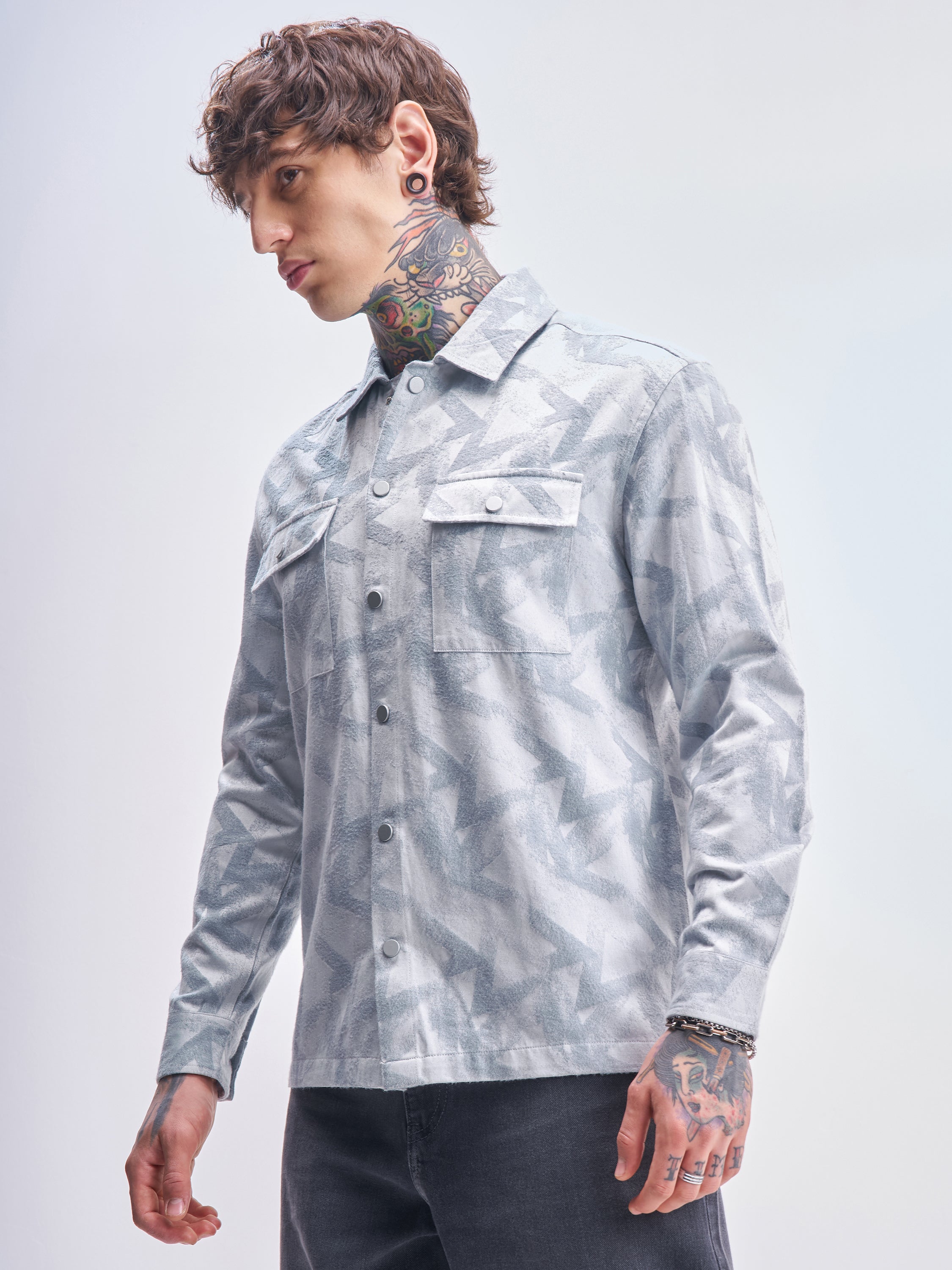 Highlander Men Blue Self Design Relaxed Fit Casual Shirt - Blue - Image 4