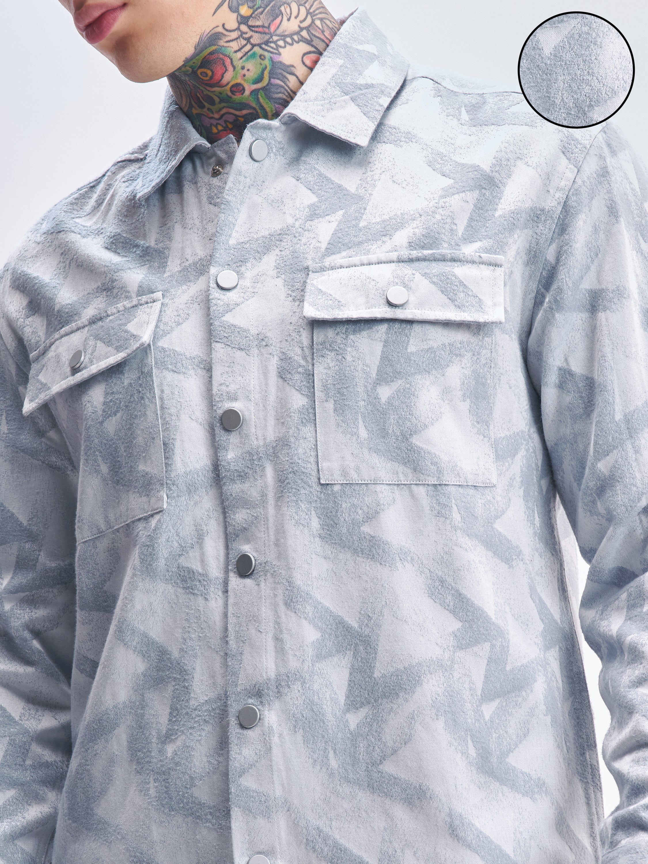 Highlander Men Blue Self Design Relaxed Fit Casual Shirt - Blue - Image 5