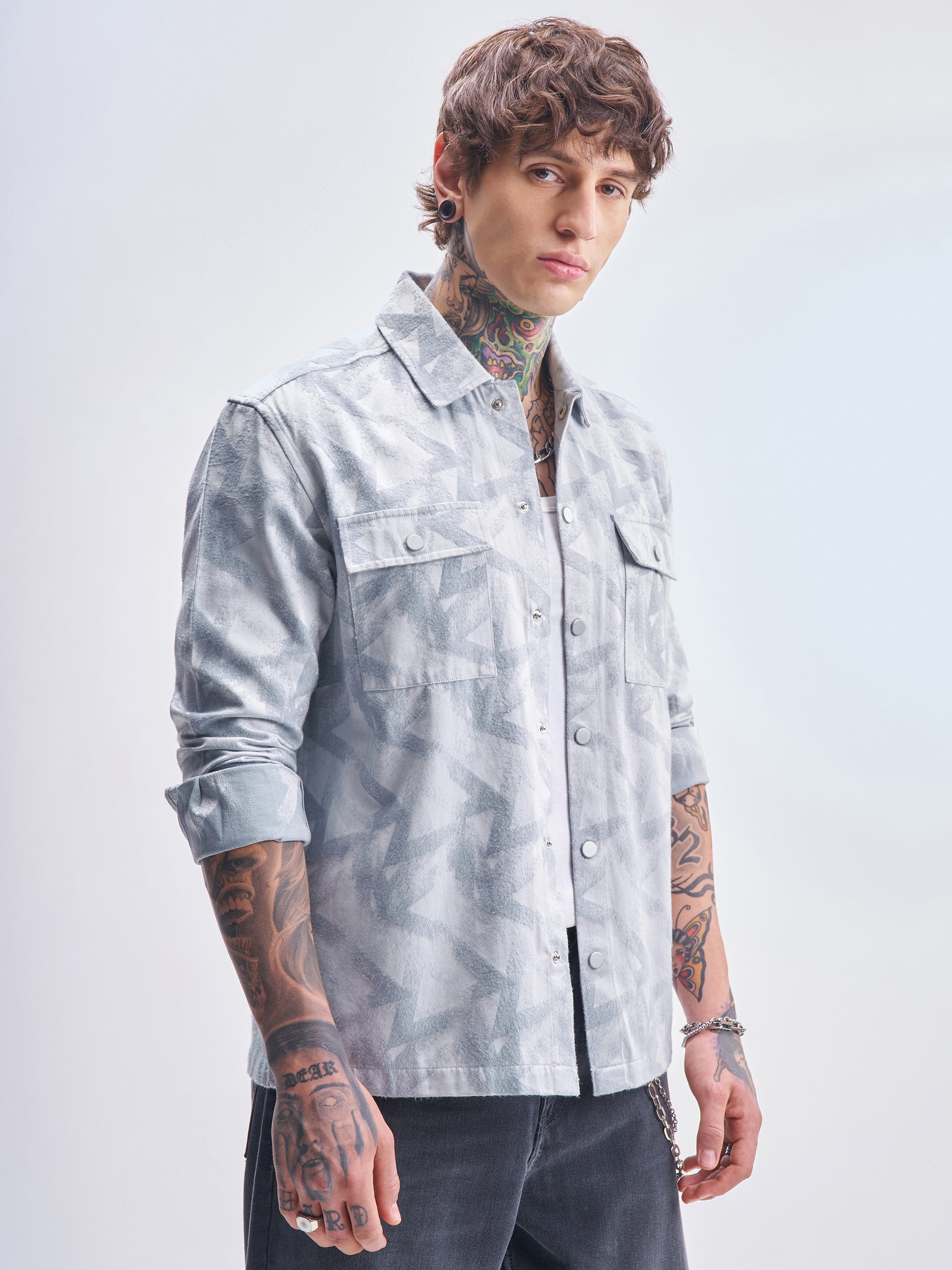 Highlander Men Blue Self Design Relaxed Fit Casual Shirt - Blue - Image 6