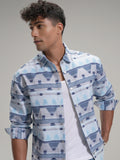Highlander Men Blue Printed Relaxed Fit Casual Shirt - Blue - Image 1