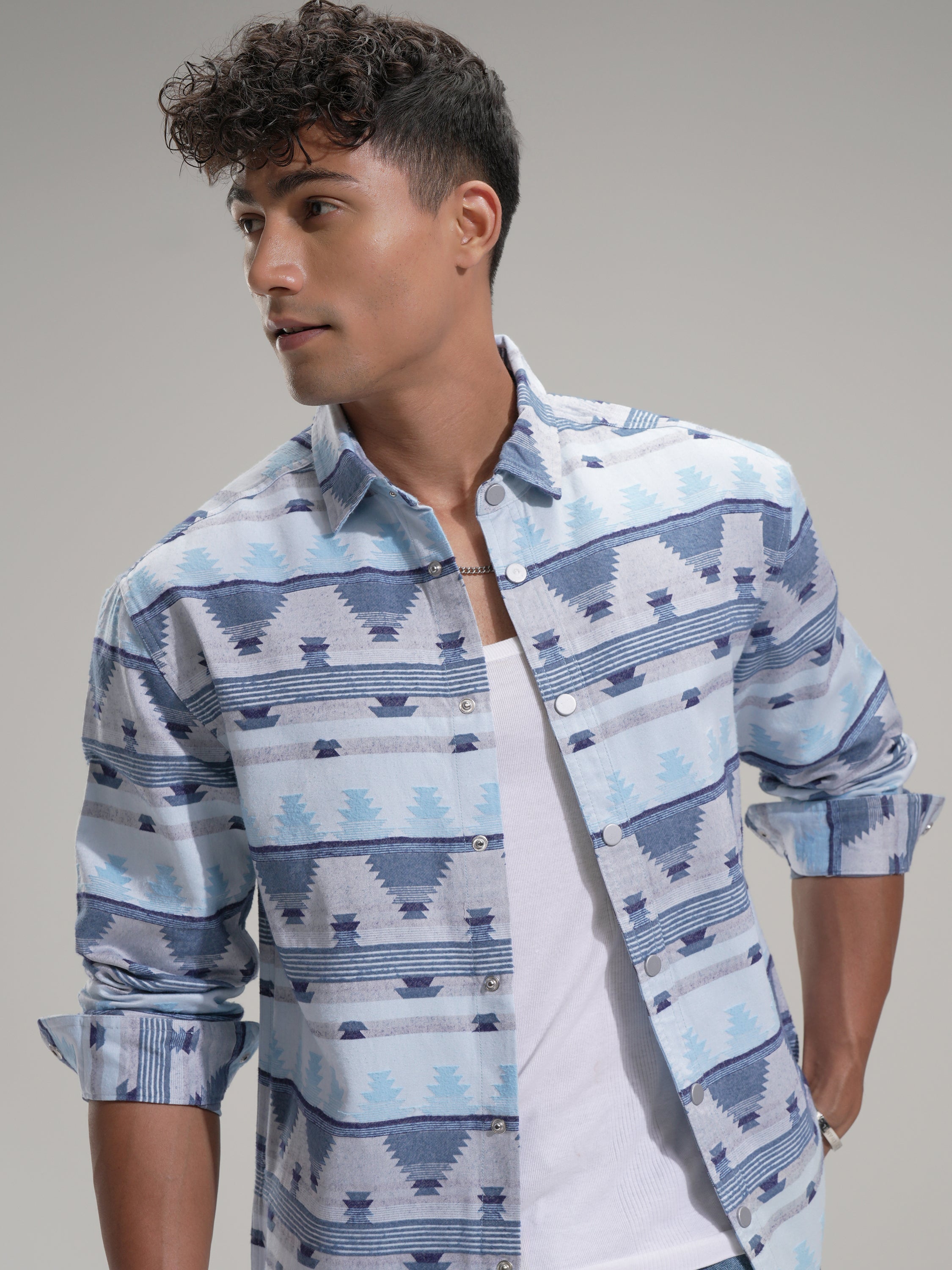 Highlander Men Blue Printed Relaxed Fit Casual Shirt - Blue - Image 1