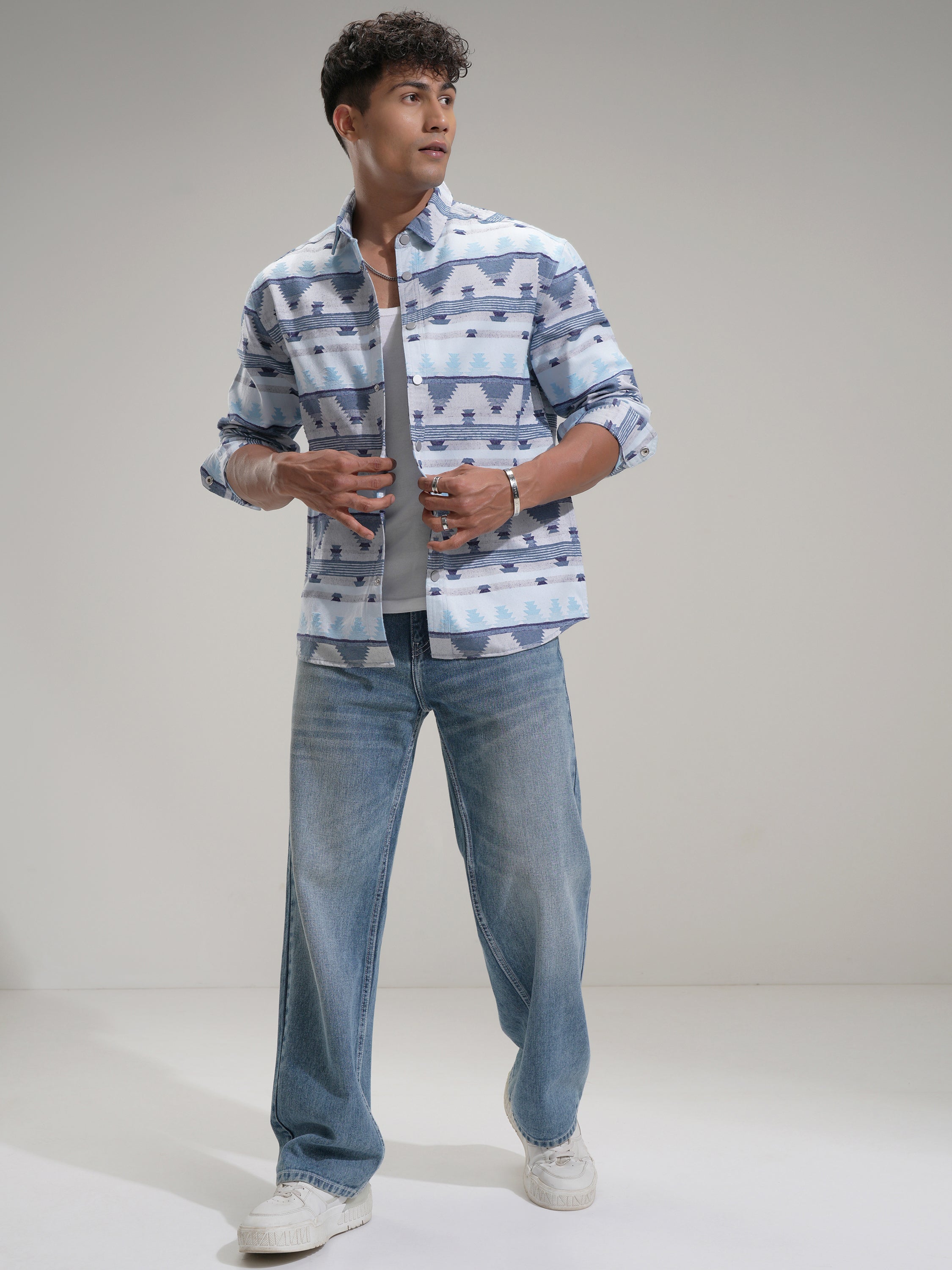 Highlander Men Blue Printed Relaxed Fit Casual Shirt - Blue - Image 2
