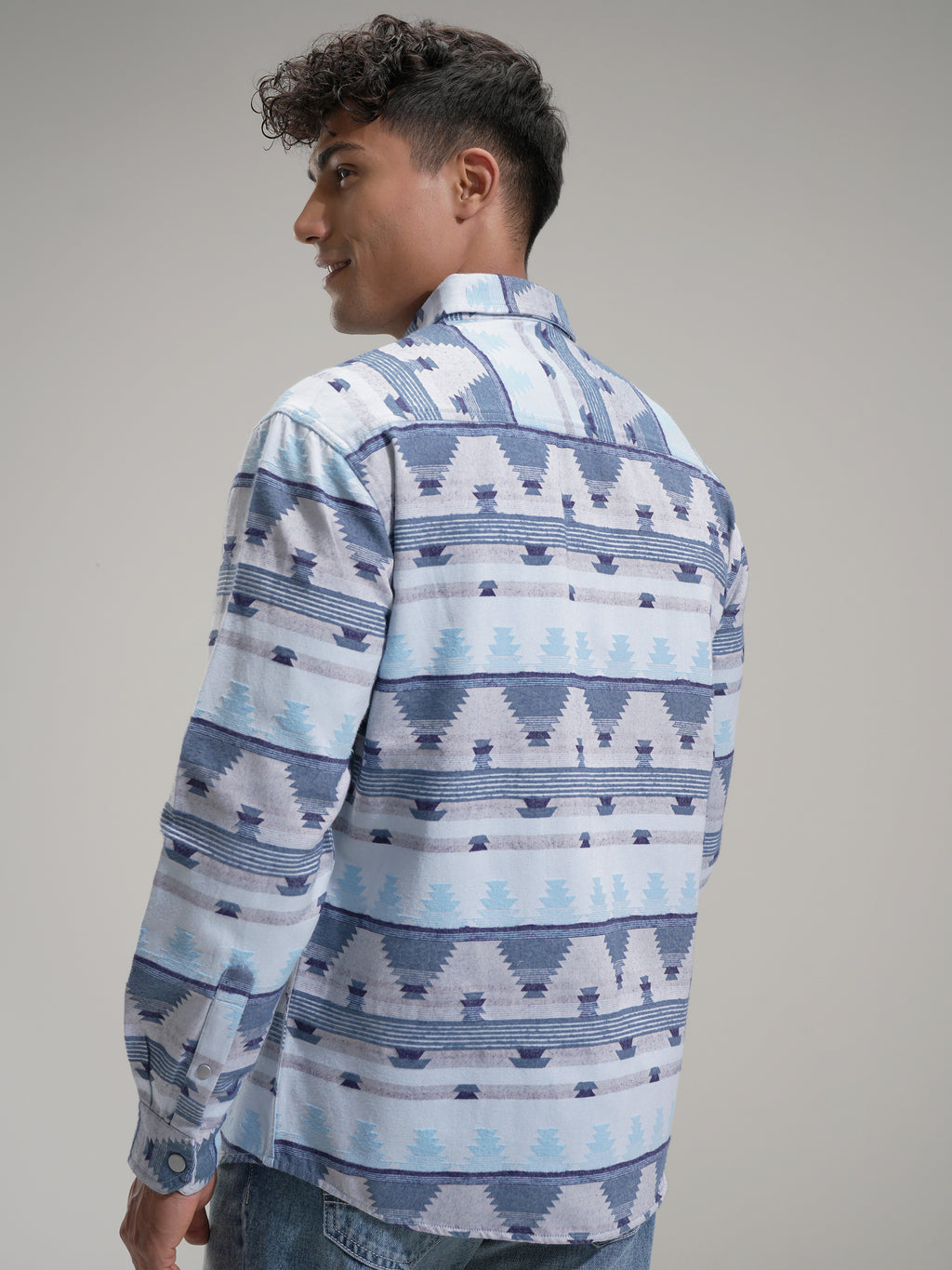 Highlander Men Blue Printed Relaxed Fit Casual Shirt - Blue - Image 3