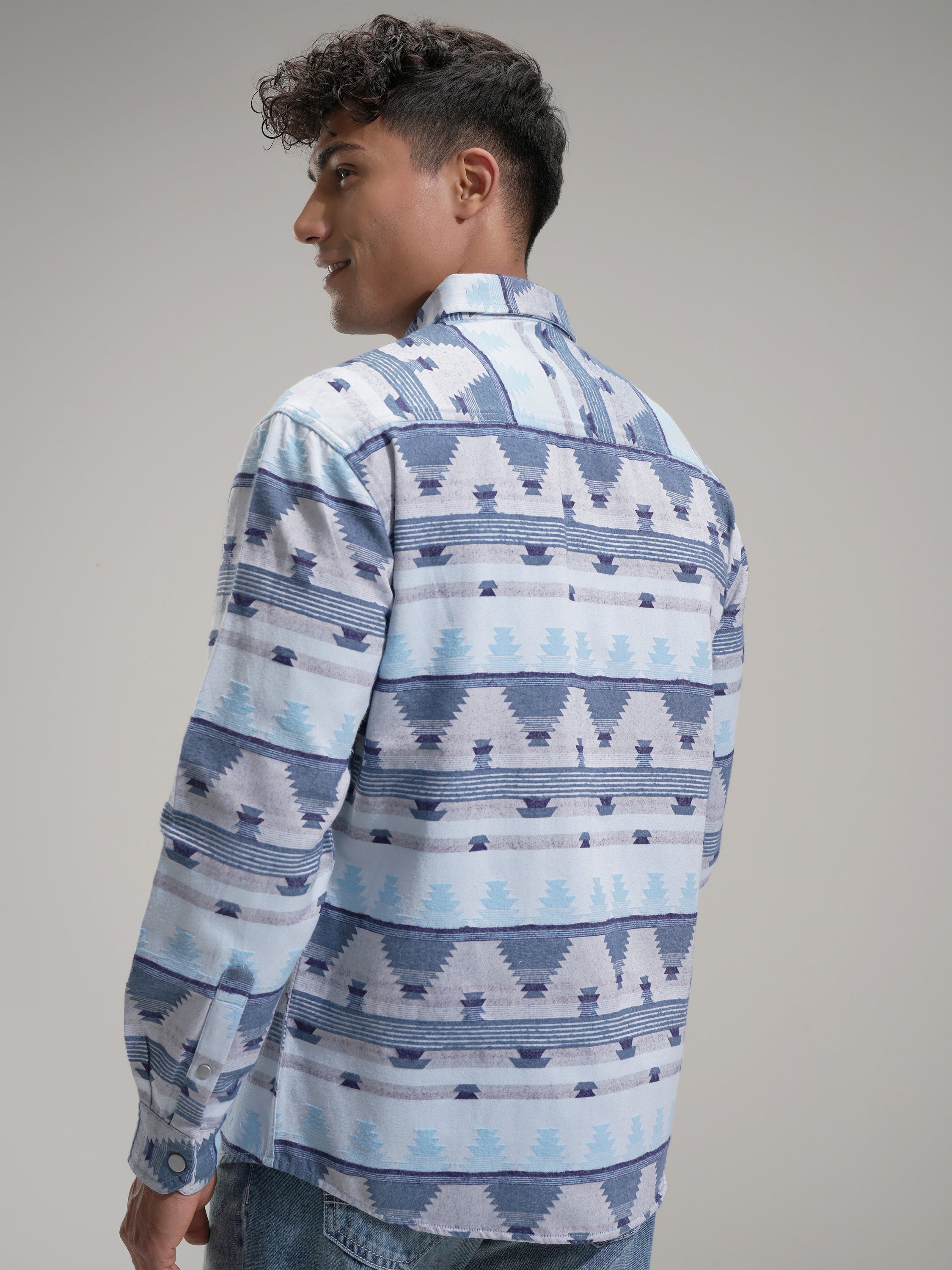 Highlander Men Blue Printed Relaxed Fit Casual Shirt - Blue - Image 3