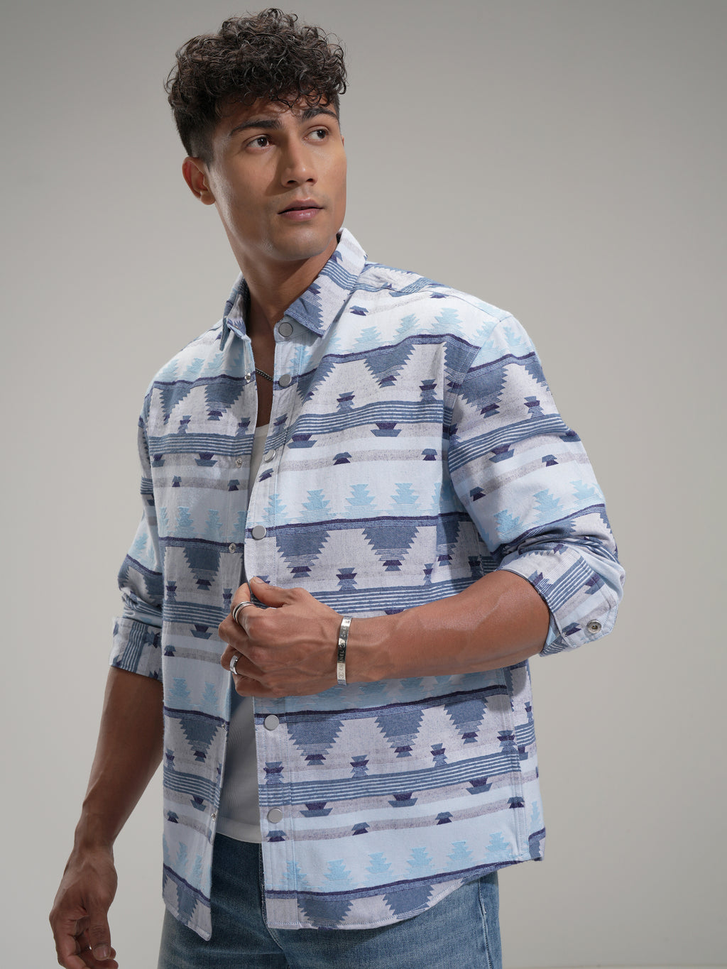 Highlander Men Blue Printed Relaxed Fit Casual Shirt - Blue - Image 4