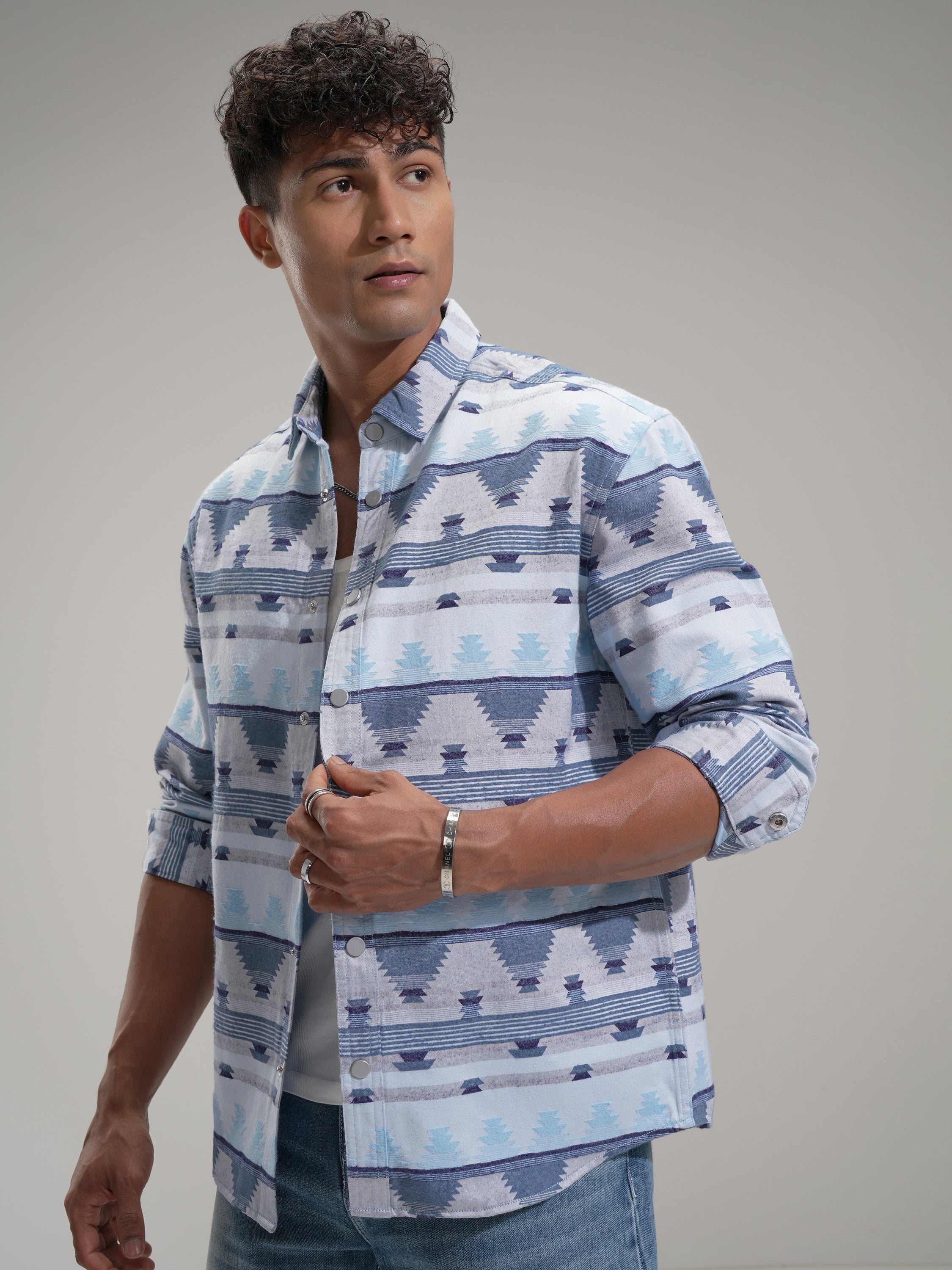 Highlander Men Blue Printed Relaxed Fit Casual Shirt - Blue - Image 4