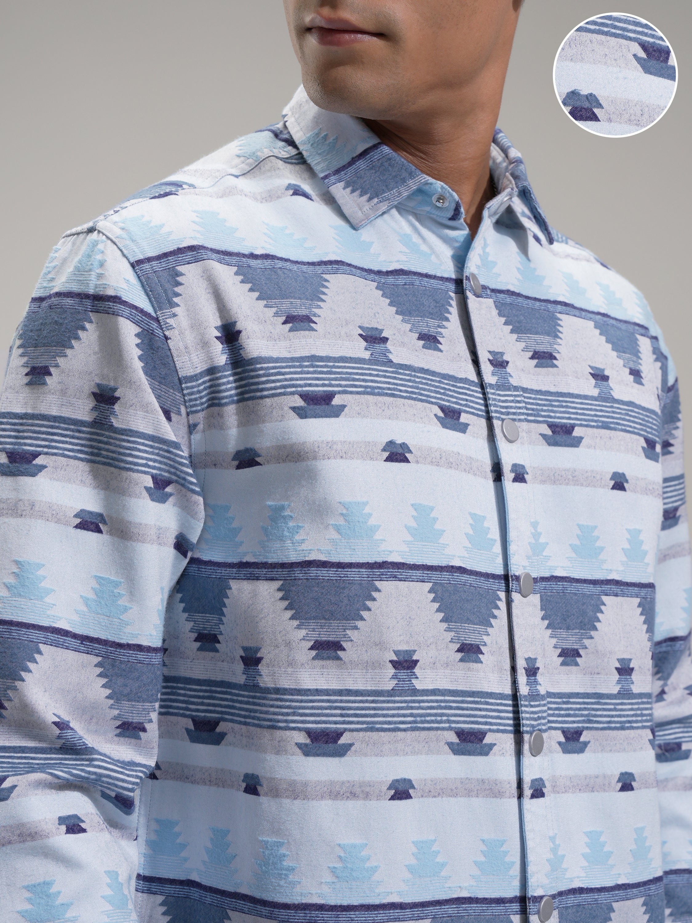 Highlander Men Blue Printed Relaxed Fit Casual Shirt - Blue - Image 5