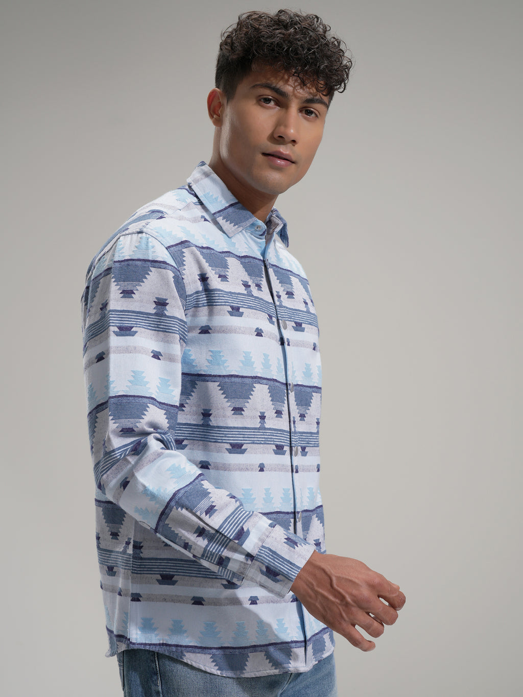 Highlander Men Blue Printed Relaxed Fit Casual Shirt - Blue - Image 6