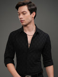 Highlander Men Black Self Design Slim Fit Casual Shirt - Black - Image 1