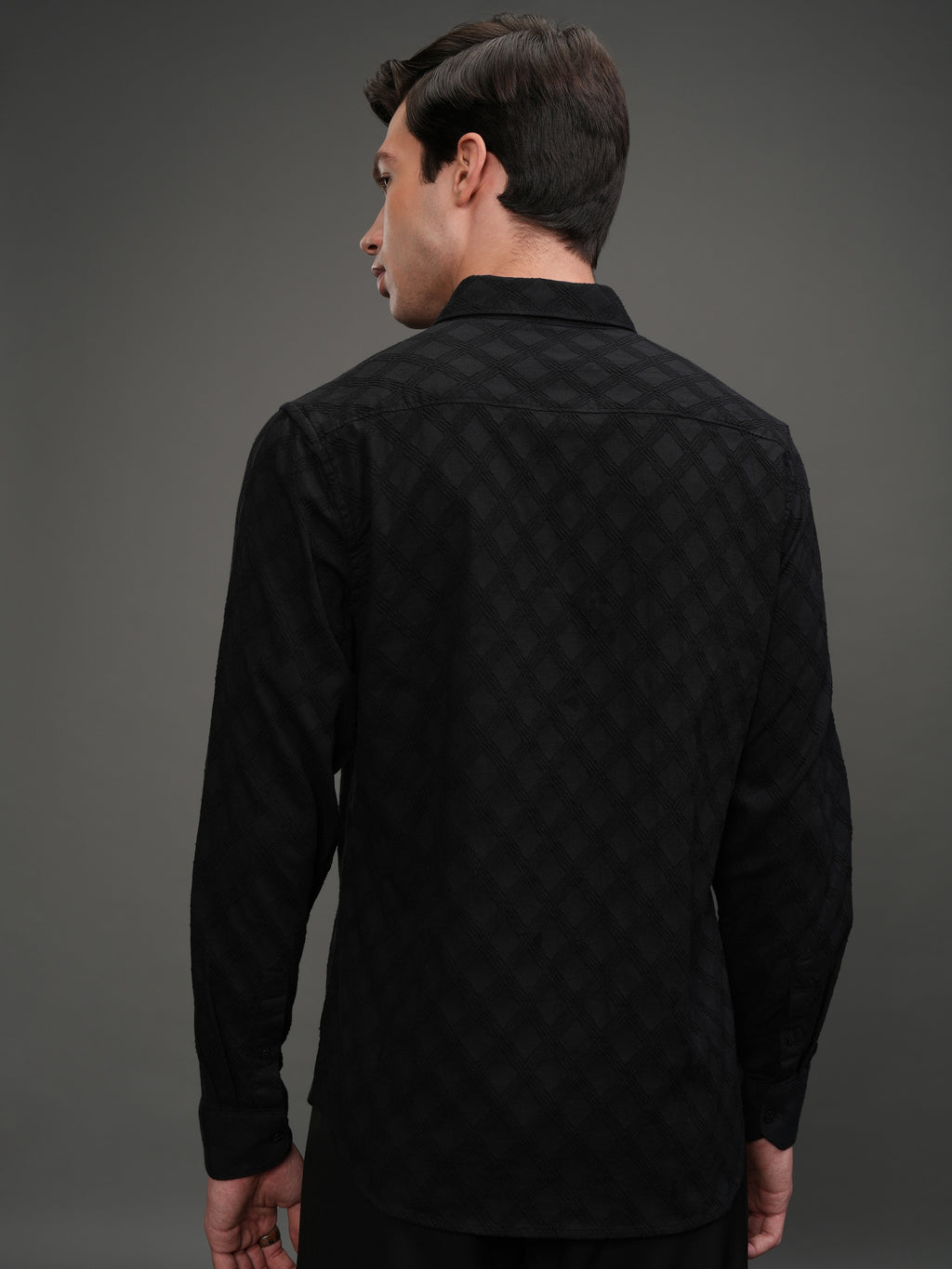 Highlander Men Black Self Design Slim Fit Casual Shirt - Black - Image 3