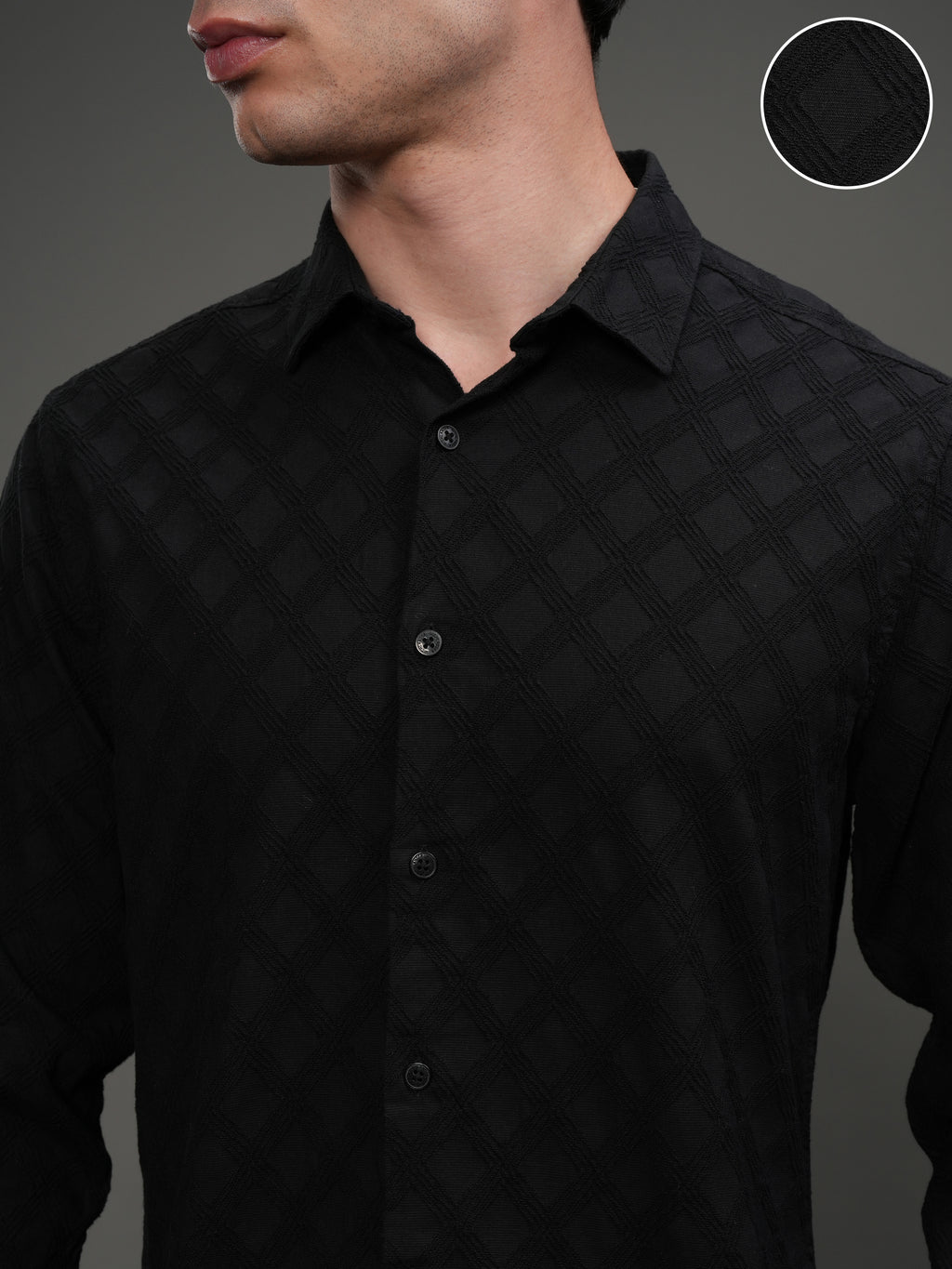 Highlander Men Black Self Design Slim Fit Casual Shirt - Black - Image 5