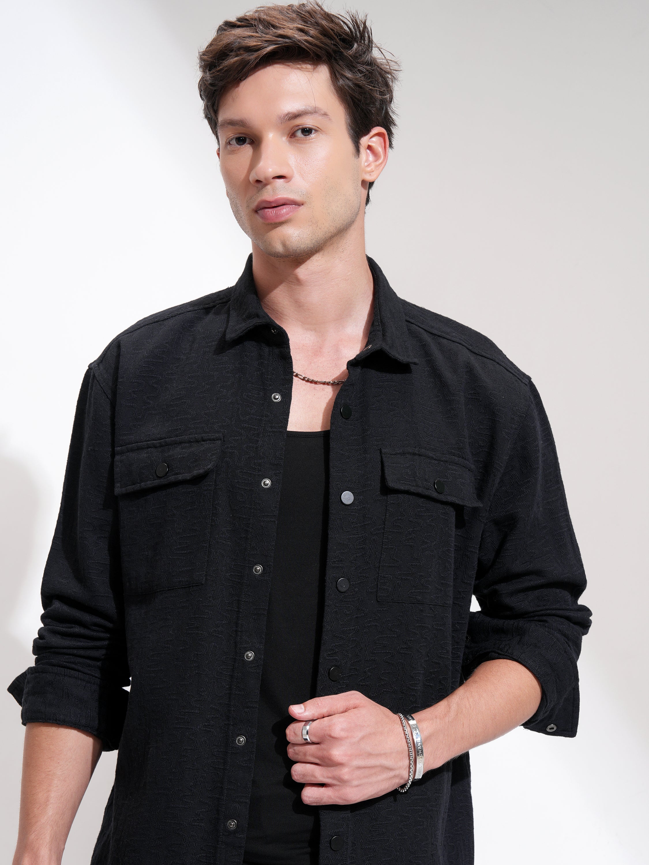 Highlander Men Black Printed Relaxed Fit Casual Shirt - Black - Image 1
