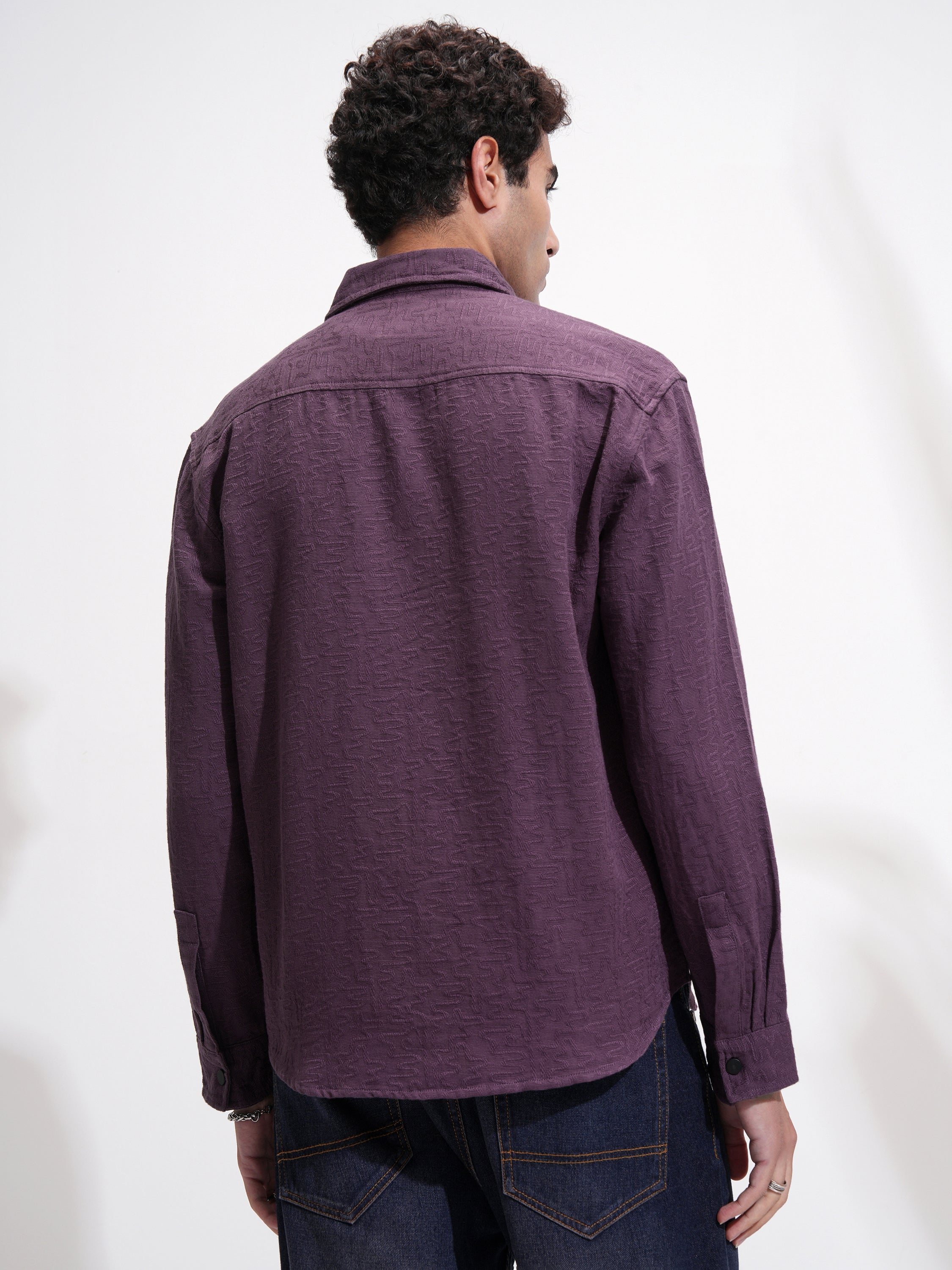 Highlander Men Purple Self Design Relaxed Fit Casual Shirt - Purple - Image 3