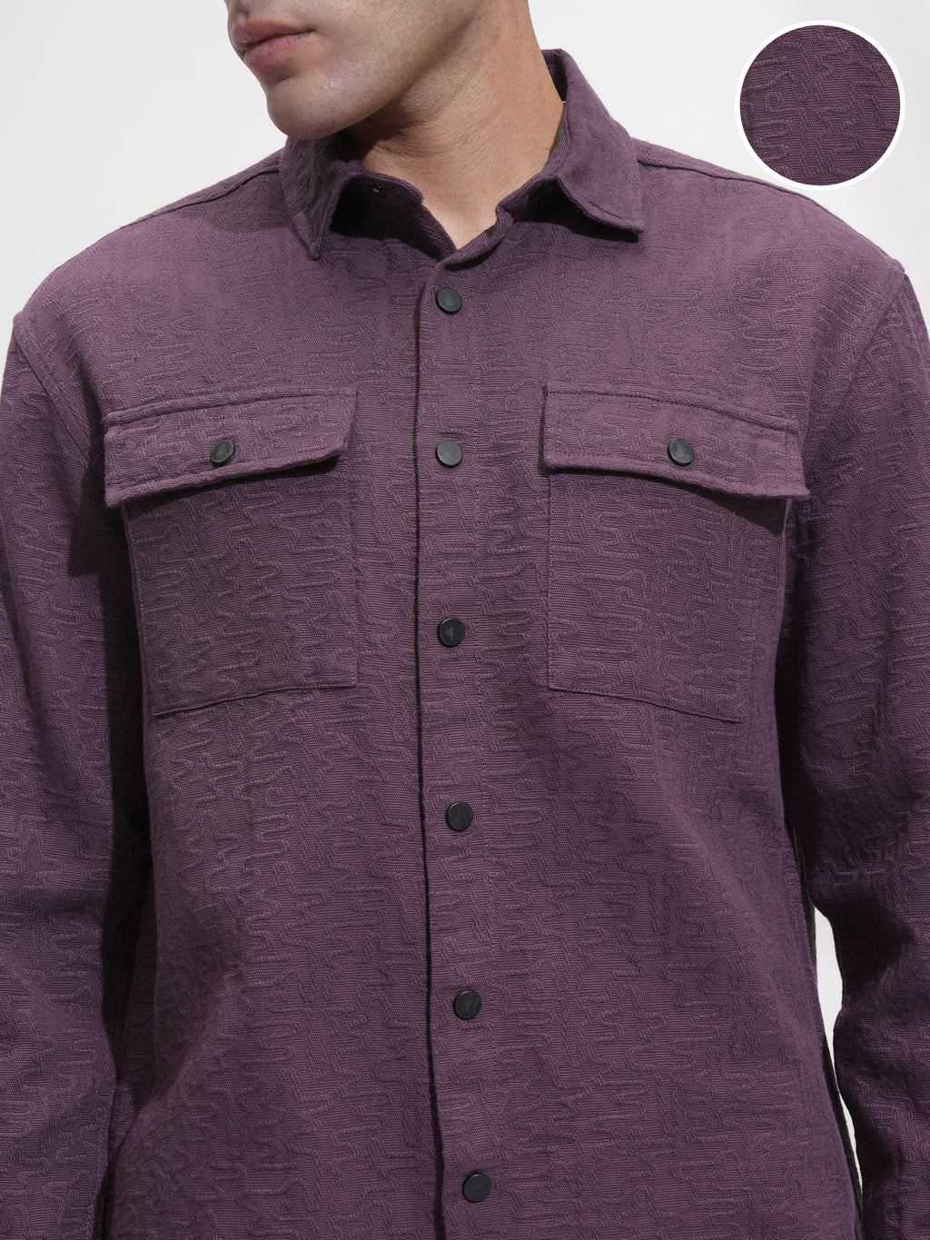 Highlander Men Purple Self Design Relaxed Fit Casual Shirt - Purple - Image 5