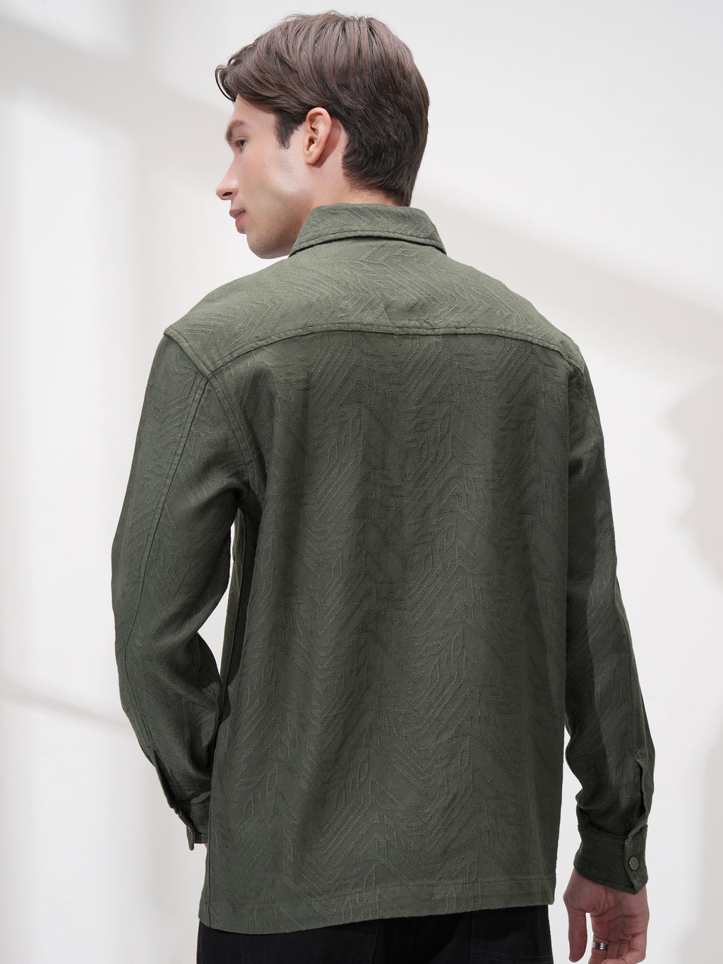 Highlander Men Green Self Design Relaxed Fit Casual Shirt - Green - Image 3