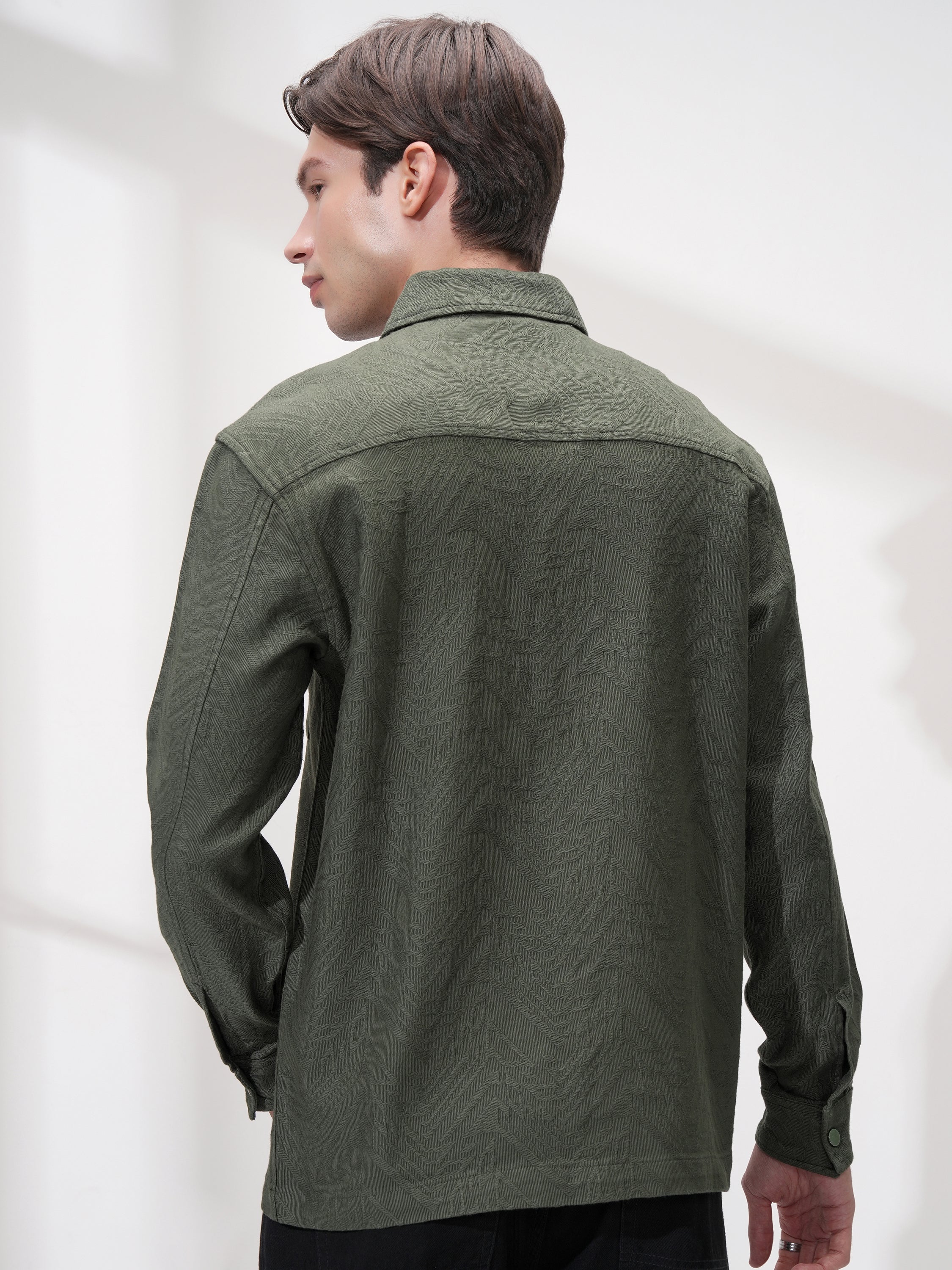 Highlander Men Green Self Design Relaxed Fit Casual Shirt - Green - Image 3