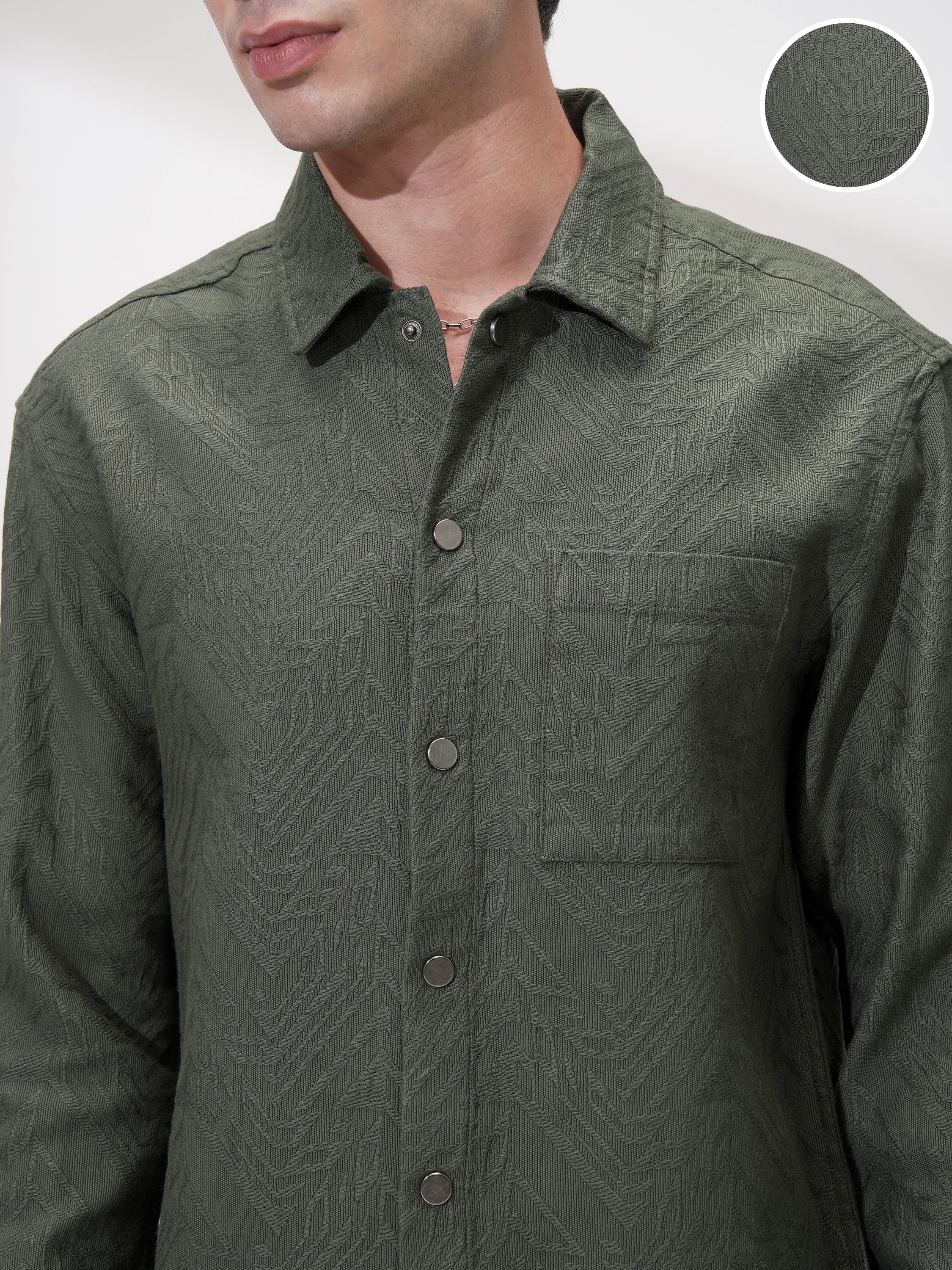 Highlander Men Green Self Design Relaxed Fit Casual Shirt - Green - Image 5