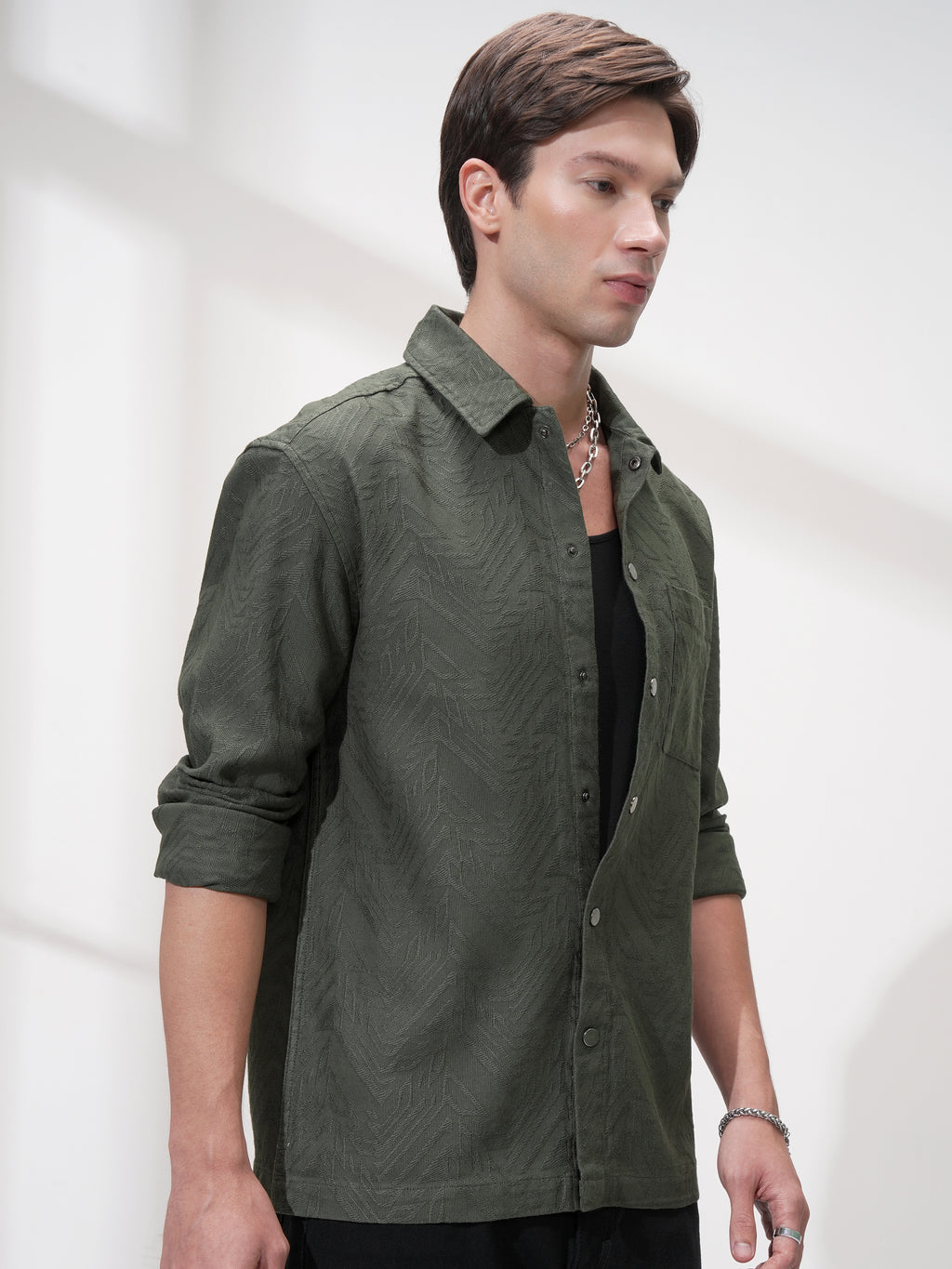 Highlander Men Green Self Design Relaxed Fit Casual Shirt - Green - Image 6