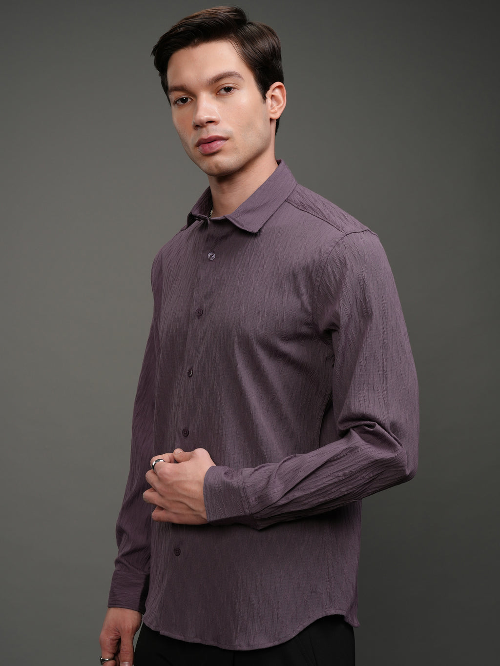 Highlander Men Purple Self Design Slim Fit Casual Shirt - Purple - Image 4