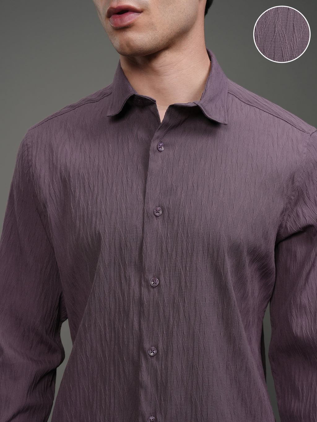 Highlander Men Purple Self Design Slim Fit Casual Shirt - Purple - Image 5