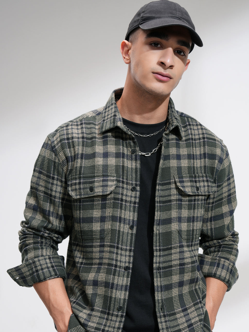 Highlander Men Olive Checked Relaxed Fit Casual Shirt - Olive - Image 1