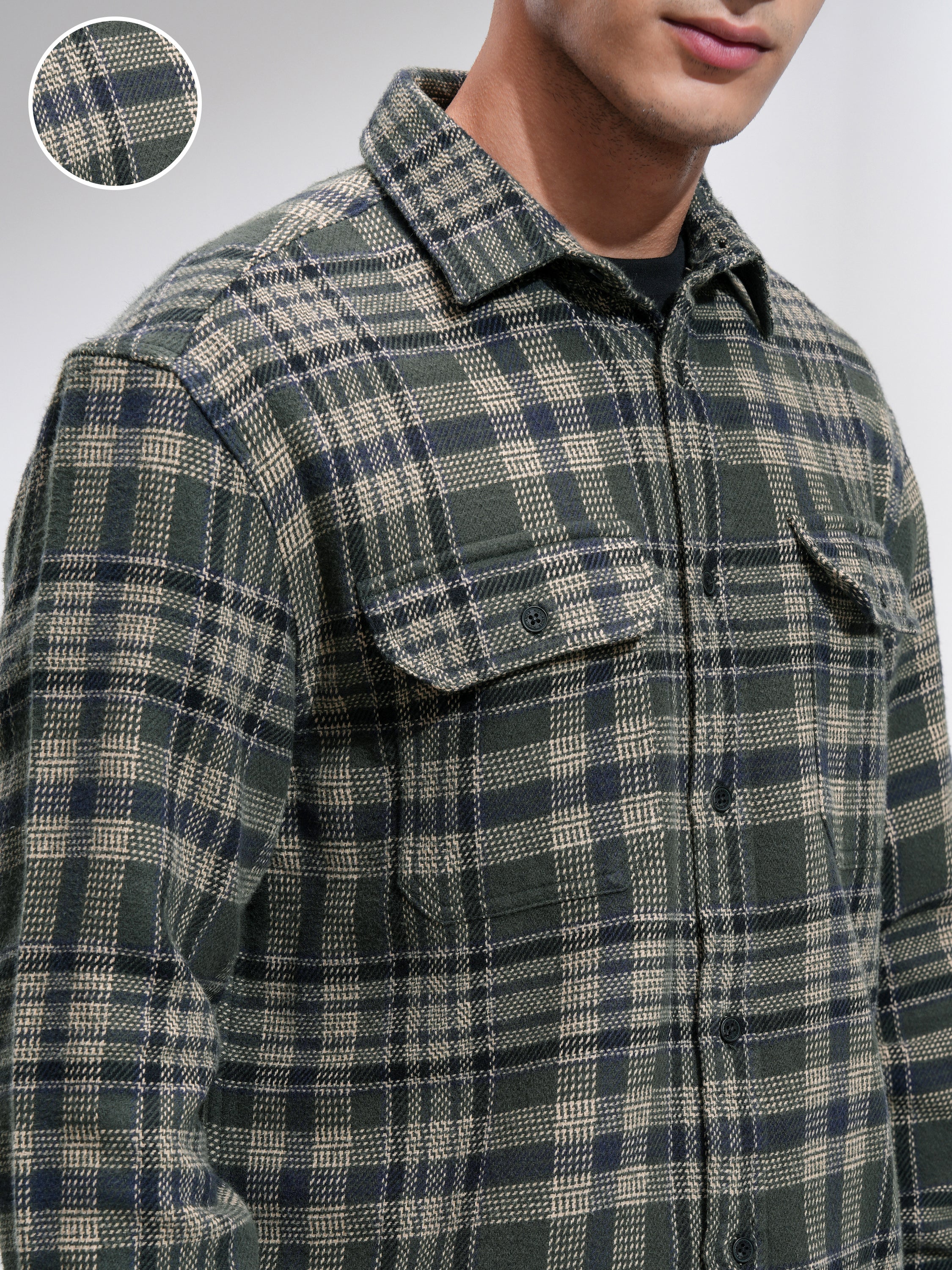 Highlander Men Olive Checked Relaxed Fit Casual Shirt - Olive - Image 5