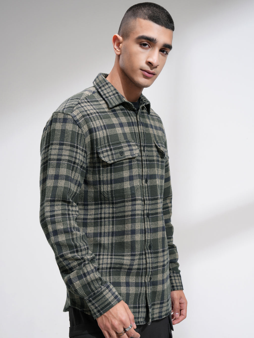 Highlander Men Olive Checked Relaxed Fit Casual Shirt - Olive - Image 6