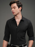 Highlander Men Black Self Design Slim Fit Casual Shirt - Black - Image 1