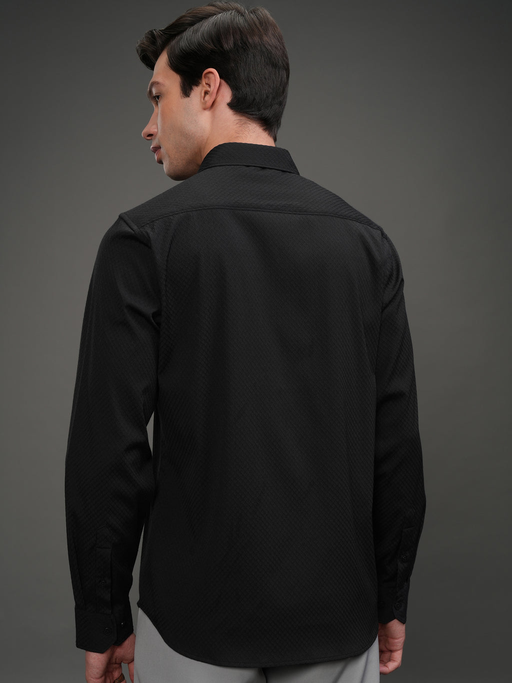 Highlander Men Black Self Design Slim Fit Casual Shirt - Black - Image 3