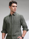 Highlander Men Olive Self Design Relaxed Fit Casual Shirt - Olive - Image 1