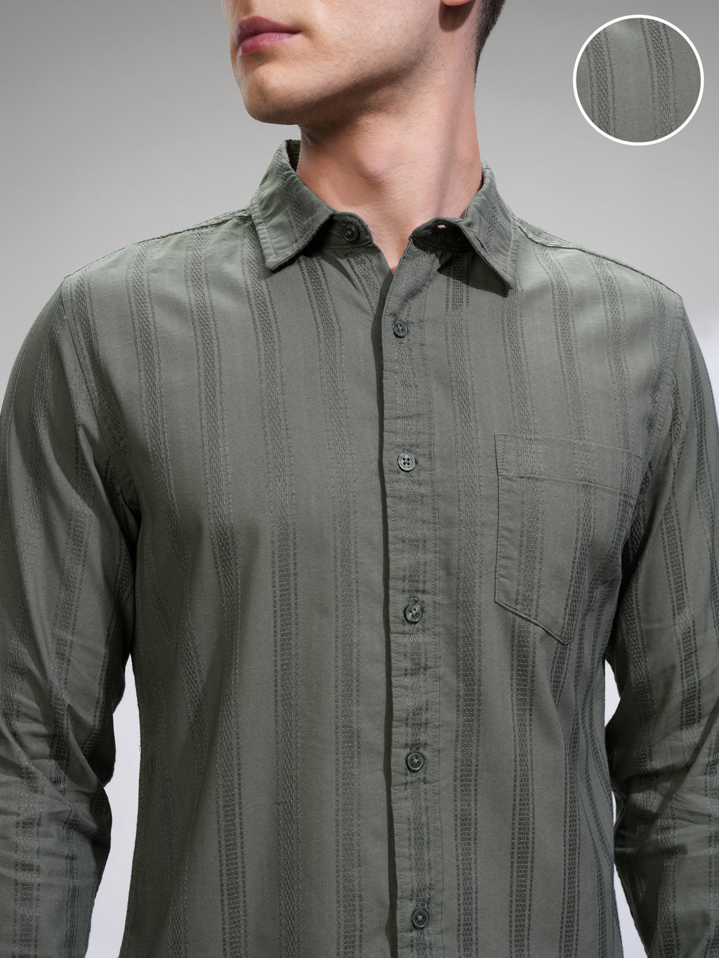Highlander Men Olive Self Design Relaxed Fit Casual Shirt - Olive - Image 5