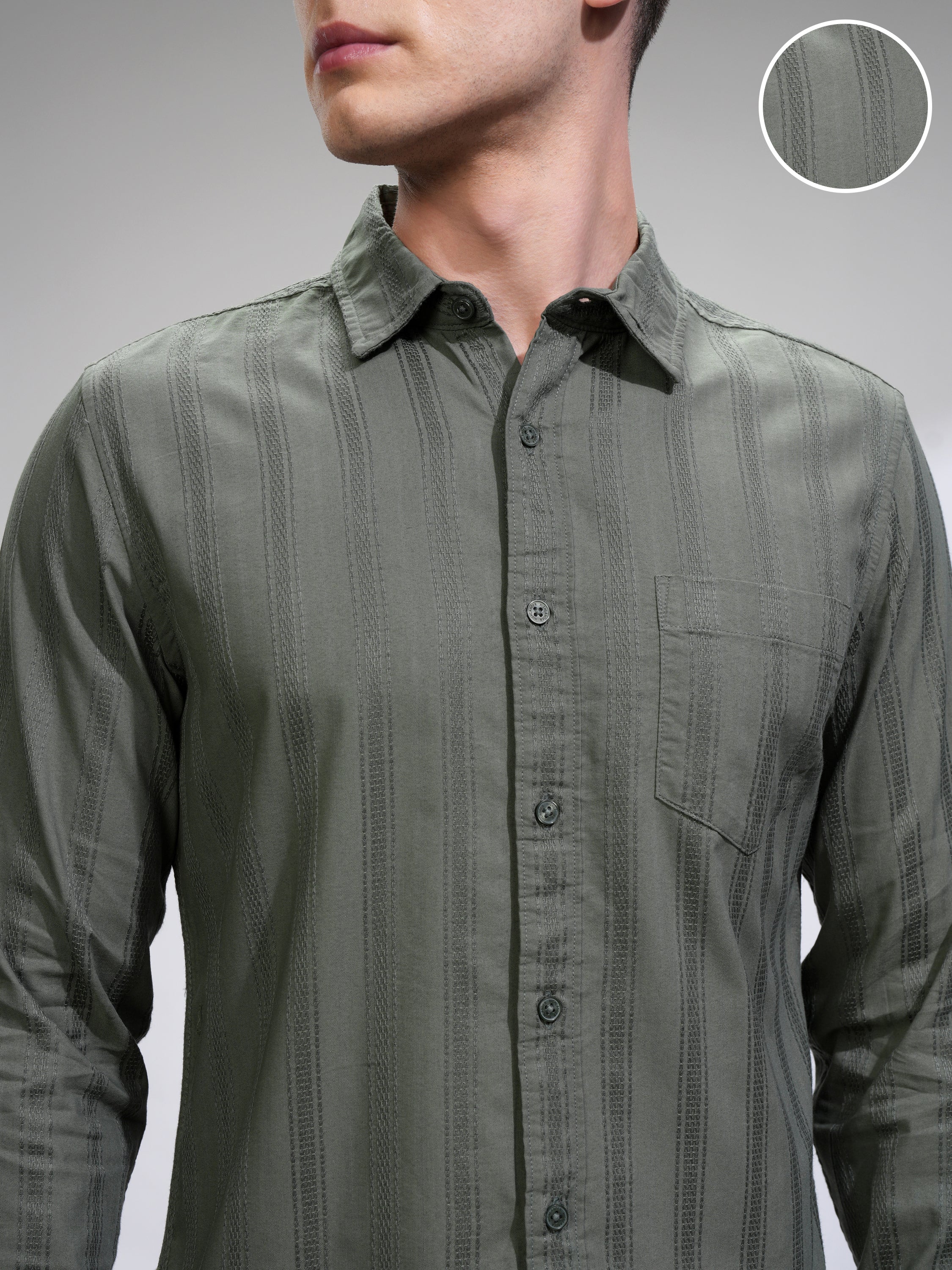 Highlander Men Olive Self Design Relaxed Fit Casual Shirt - Olive - Image 5