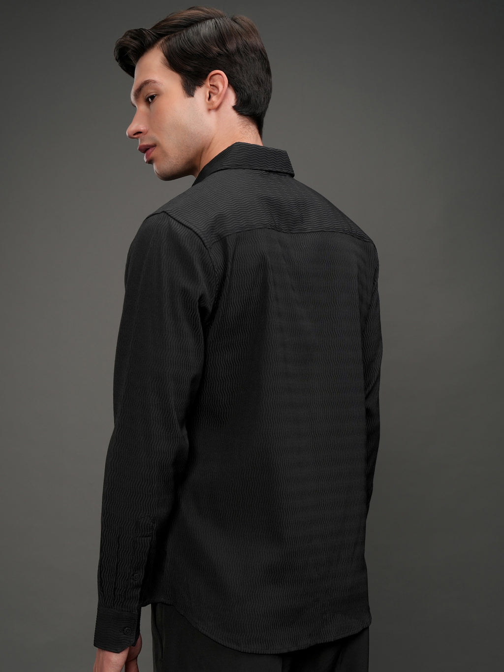 Highlander Men Black Self Design Slim Fit Casual Shirt - Black - Image 3