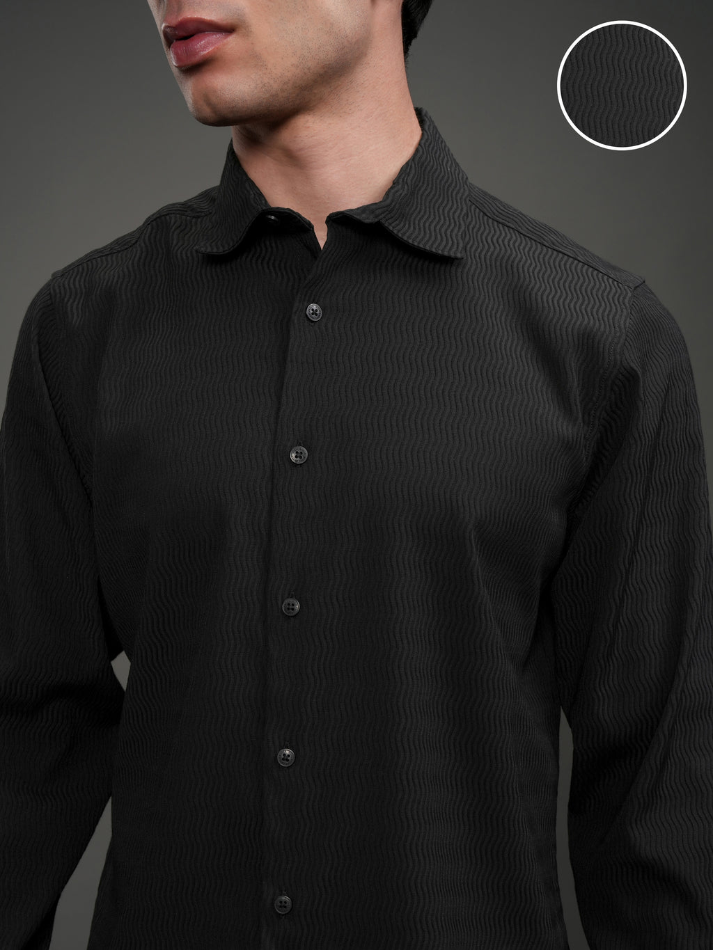 Highlander Men Black Self Design Slim Fit Casual Shirt - Black - Image 5