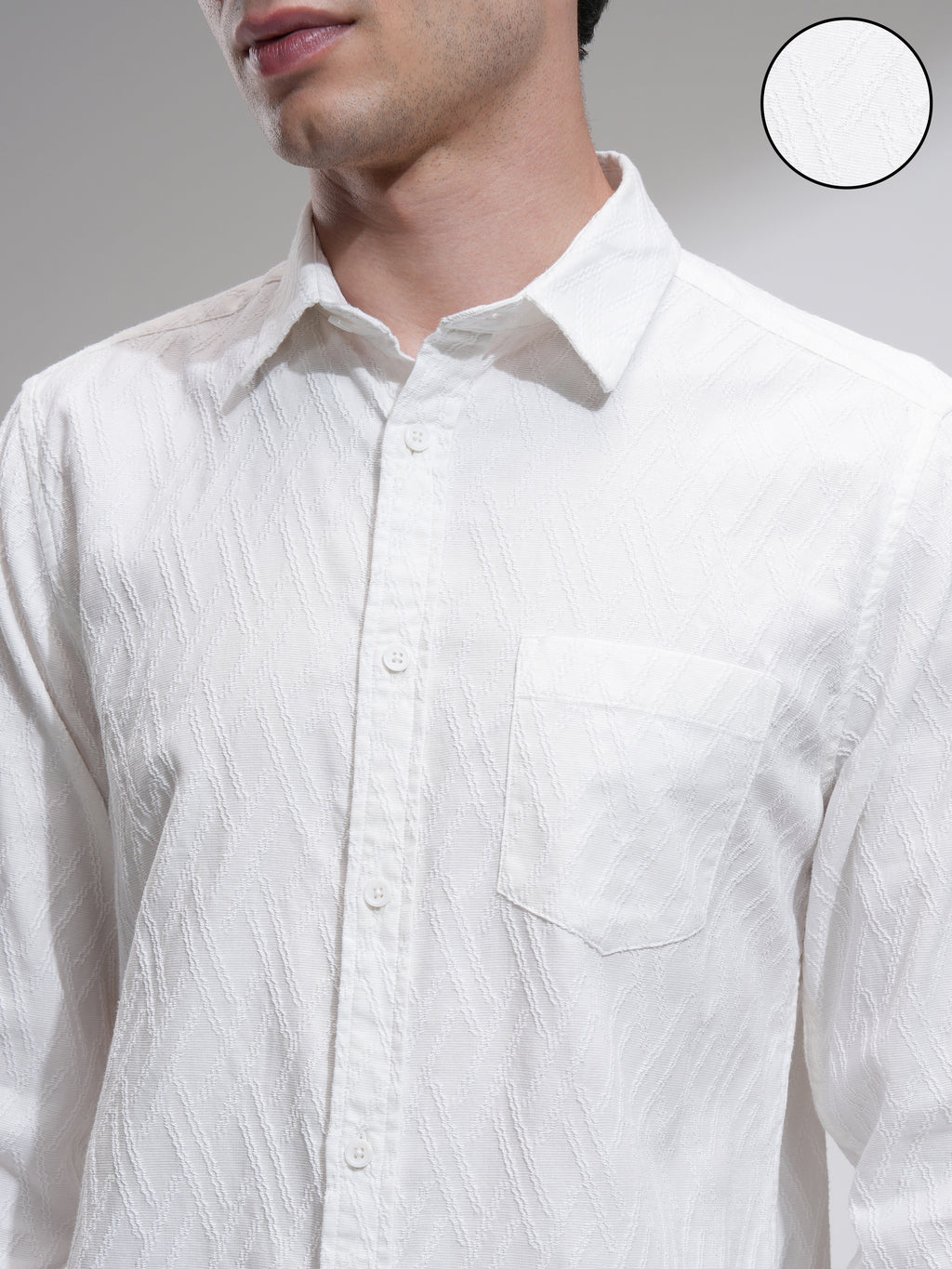 Highlander Men White Self Design Slim Fit Casual Shirt - White - Image 5
