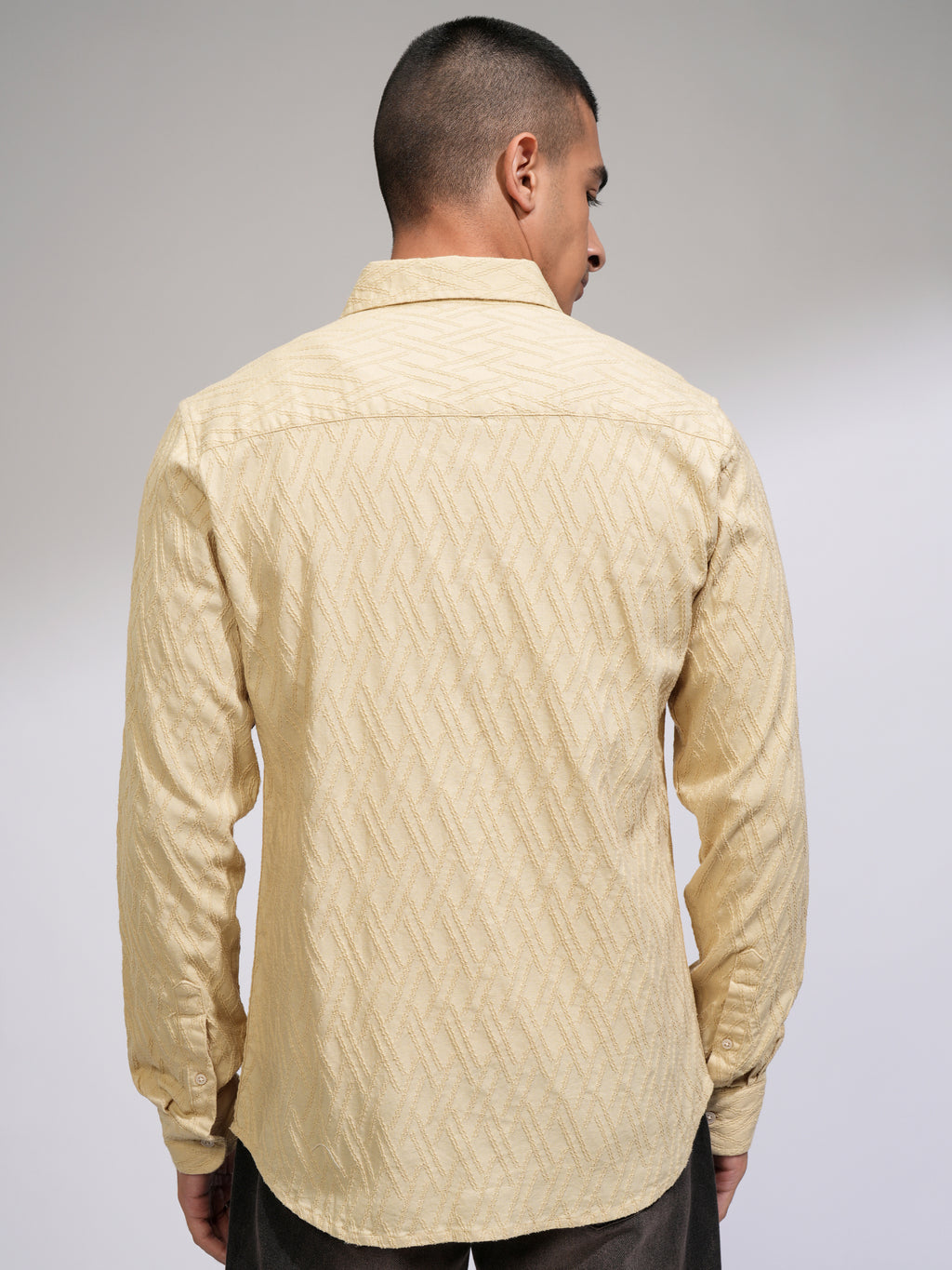 Highlander Men Beige Self Design Slim Fit Casual Shirt - Beige - Image 3